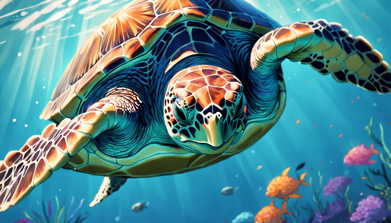 card frame　sea turtle　Irridescent color　colourfull　designs