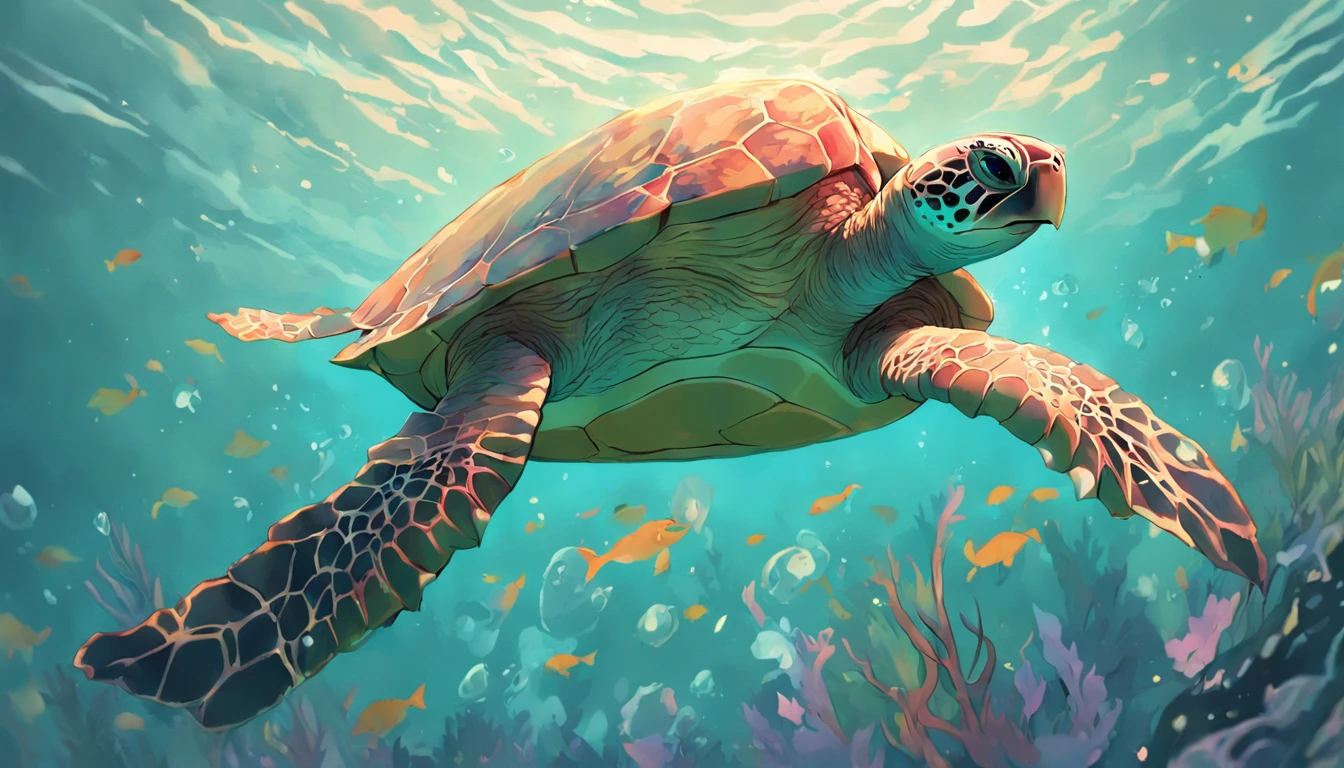 card frame sea turtle Irridescent color colourfull designs
