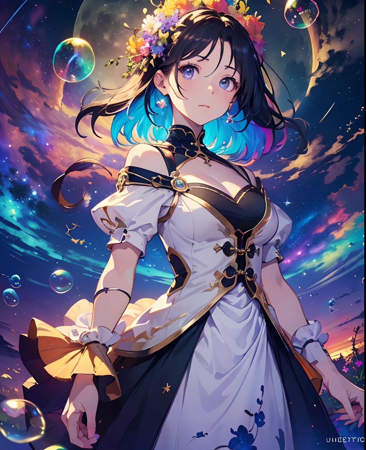 Woman with short light blue hair、(Top image quality)