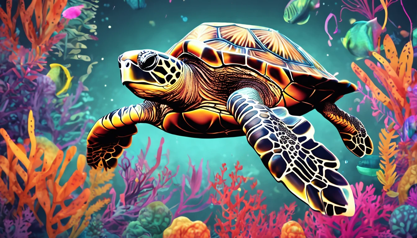 card frame sea turtle Irridescent color colourfull designs
