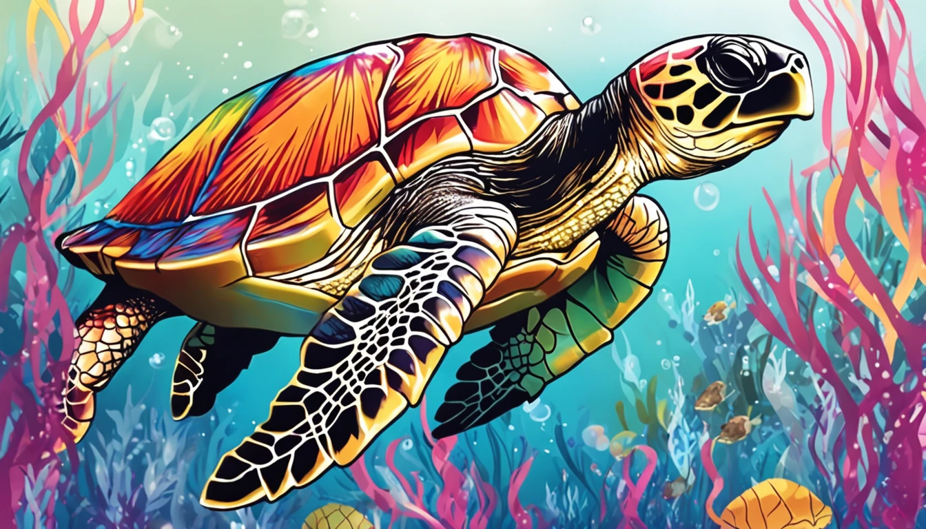 card frame sea turtle Irridescent color colourfull designs