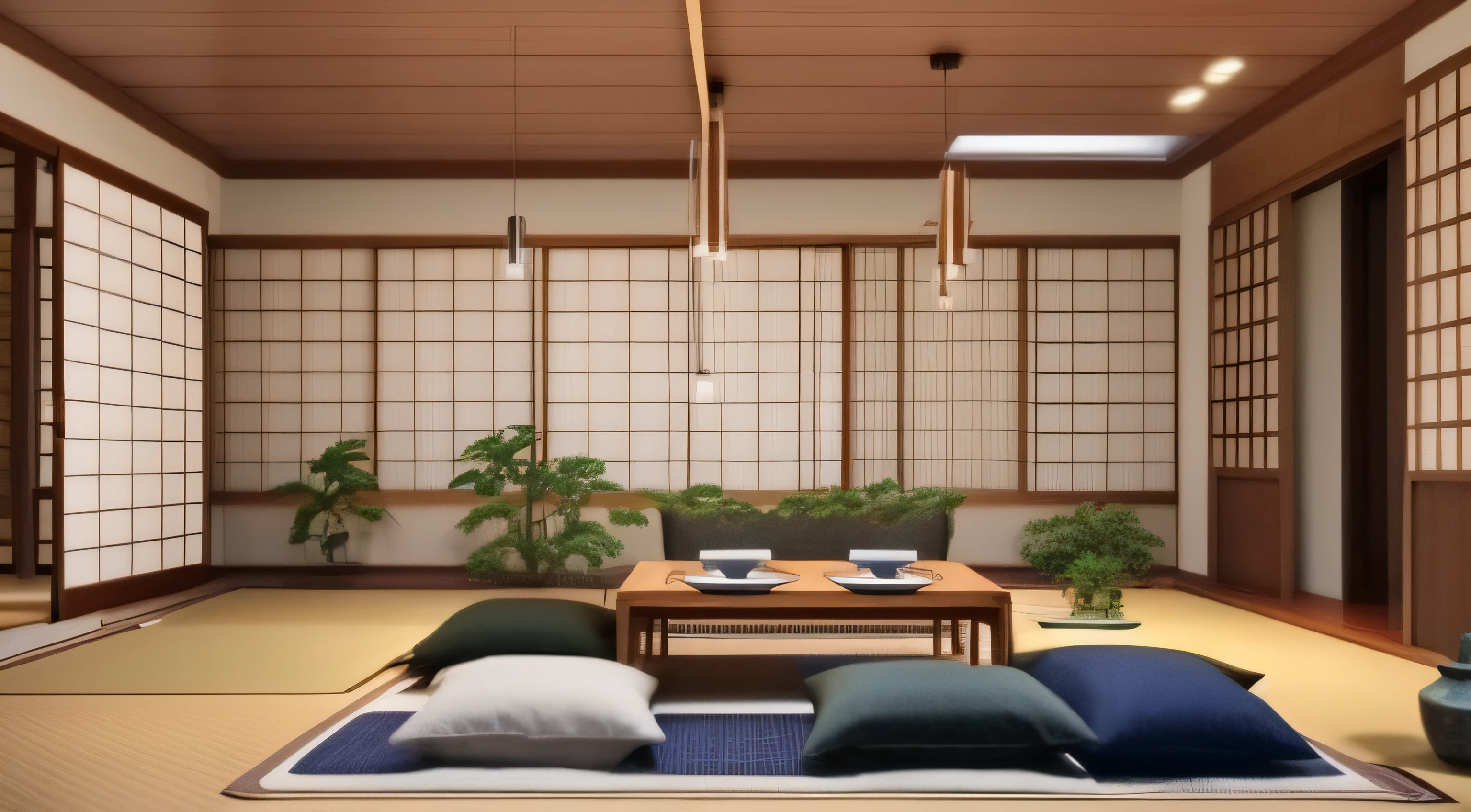 Generate an artistic visualization of a Japandi-inspired living room, seamlessly merging Japanese Zen aesthetics with Scandinavian coziness through AI art.