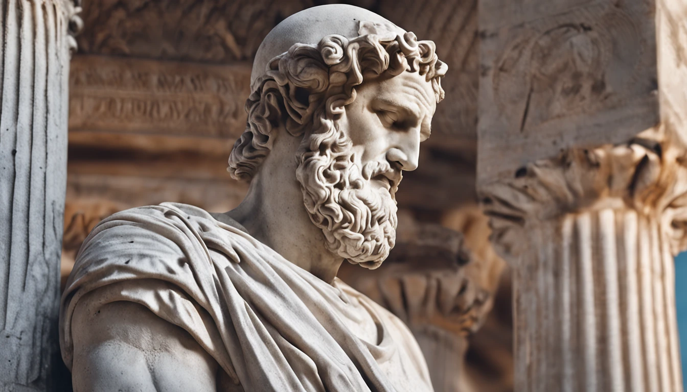 Stoic statue, cinza, antiga, Greece