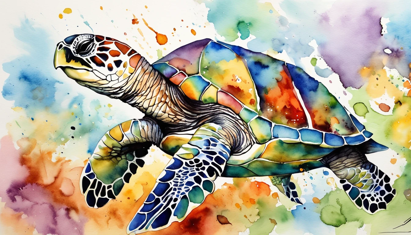 card frame　sea turtle　Irridescent color　colourfull　designs