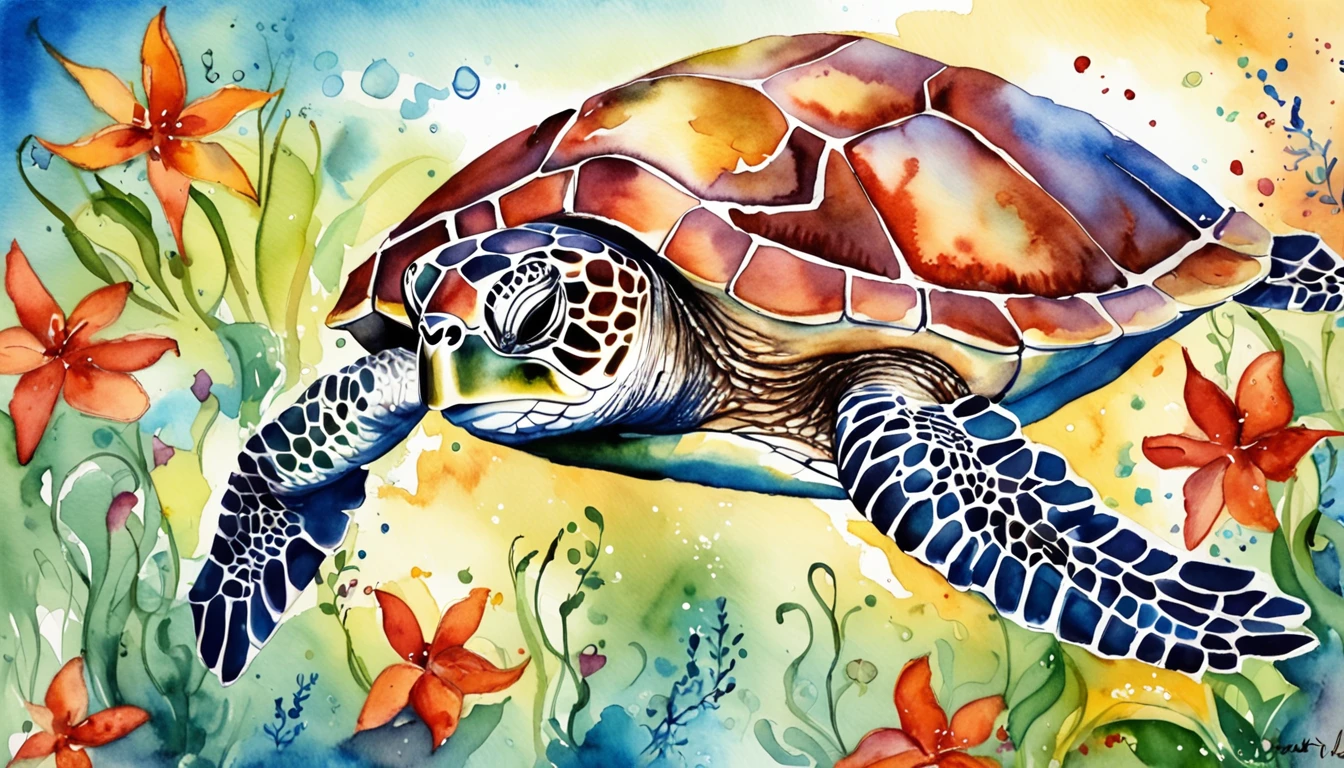 card frame sea turtle Irridescent color colourfull designs