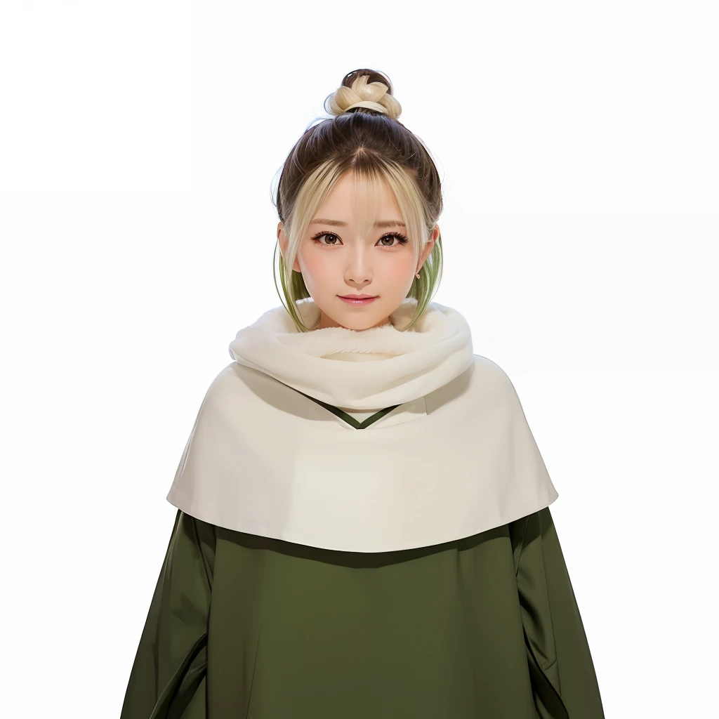 1girl, chiyo in anime naruto, short hair, sexy dress, white hair, brown eyes, smile, beautiful, white and green clothes, very big breast, sexy clothes, realistic clothes, detail clothes, indoor wallpaper, wallpaper realistic, wallpapaer detail, indoor background, ultra detail, realistic