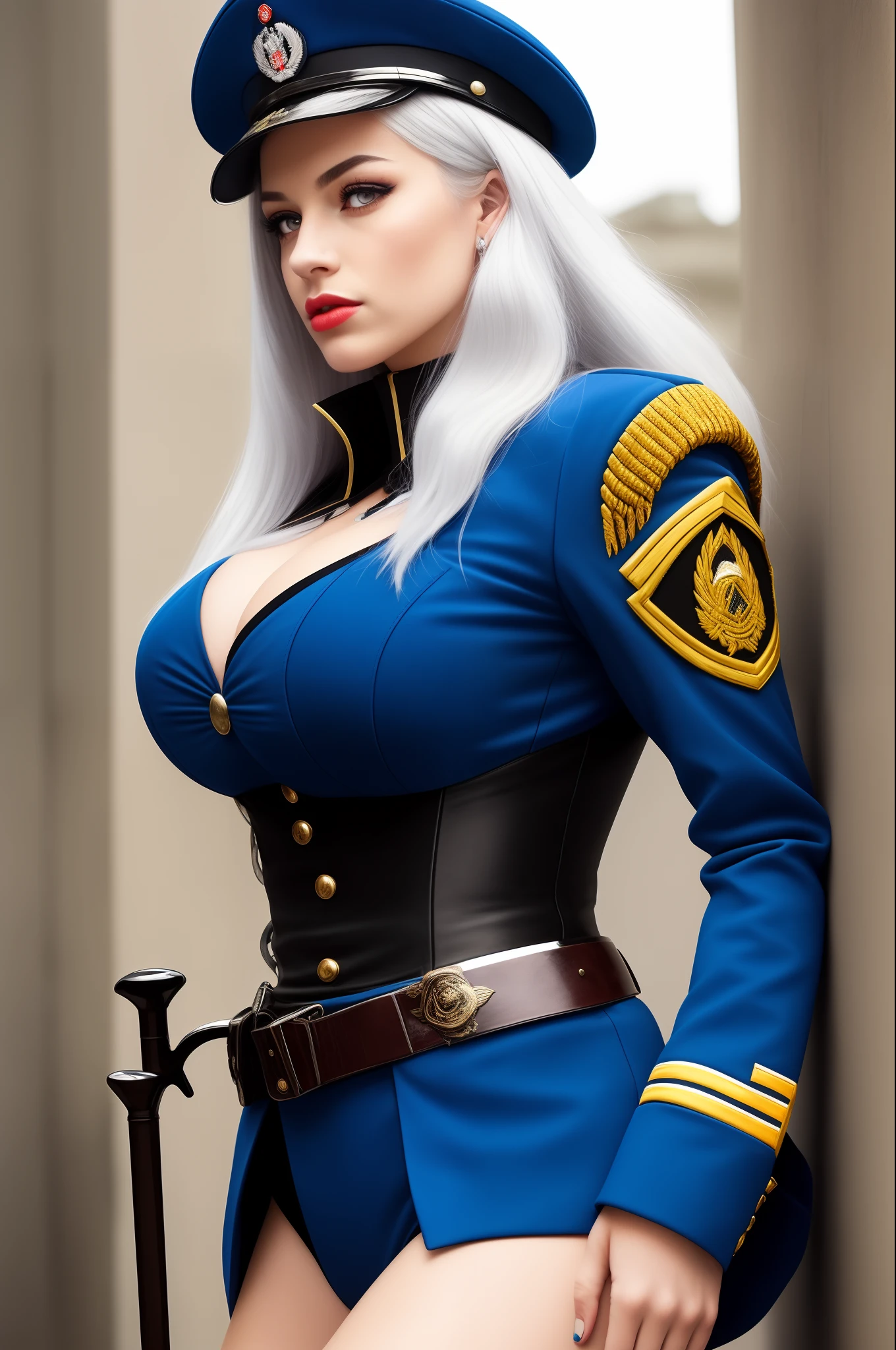 Wolf ears，silber hair，Red and blue pupils，military hat，army suit，coda，Cold arrogance，huge tit，Royal sister，long whitr hair，sabre