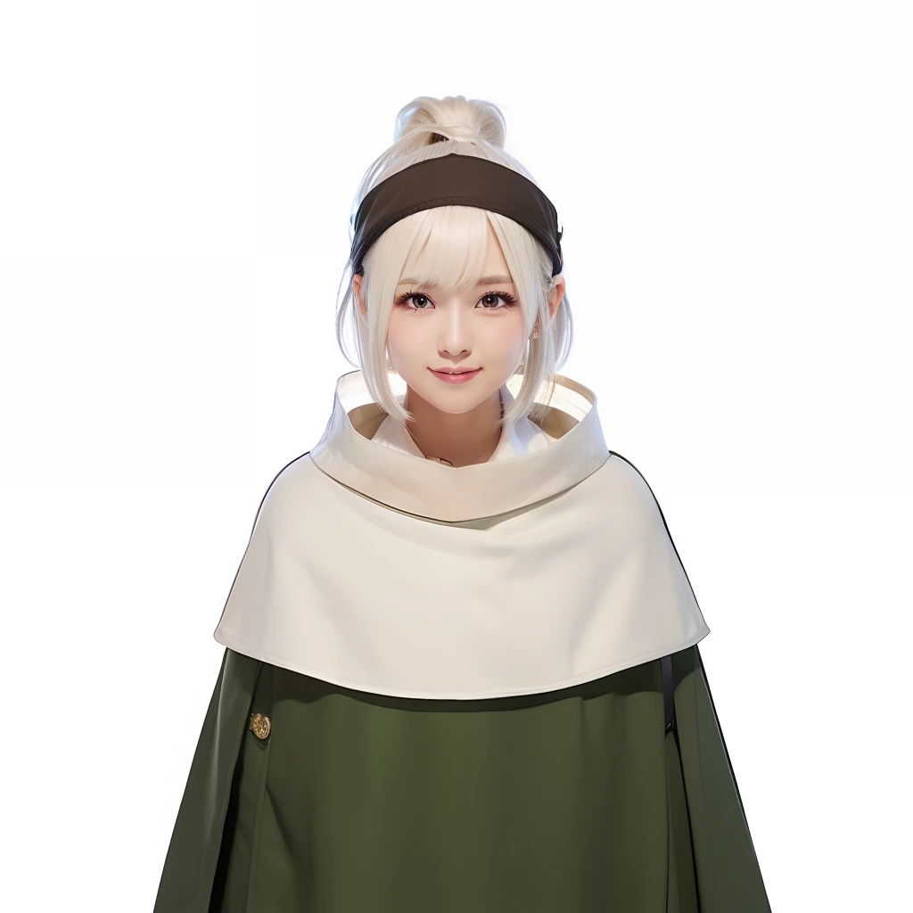 1girl, chiyo in anime naruto, short hair, sexy dress, white hair, brown eyes, smile, beautiful, white and green clothes, very big breast, sexy clothes, realistic clothes, detail clothes, indoor wallpaper, wallpaper realistic, wallpapaer detail, indoor background, ultra detail, realistic