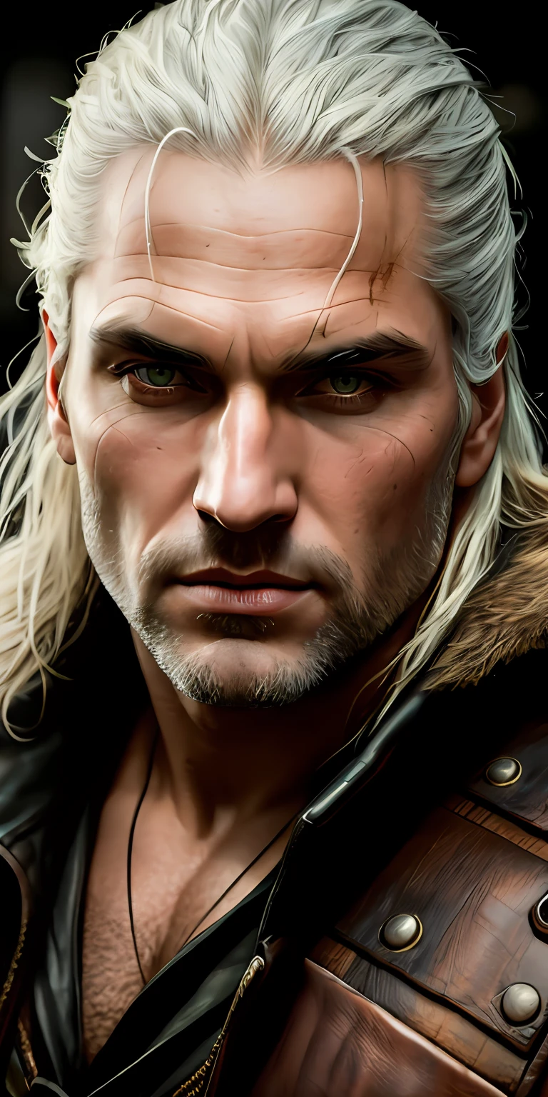 The Witcher Geralt de Rivia ,35mm lens, photography, ultra details, precise texture details HDR, UHD,16K,