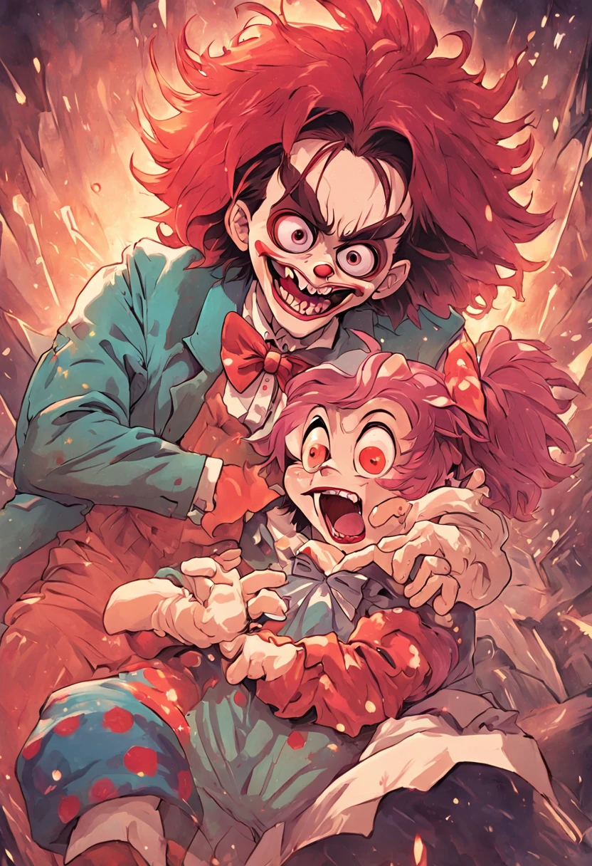 A Garbage Pail Kids-style cartoon drawing of Bozo The Clown and Svengoolie as inseparable best friends.