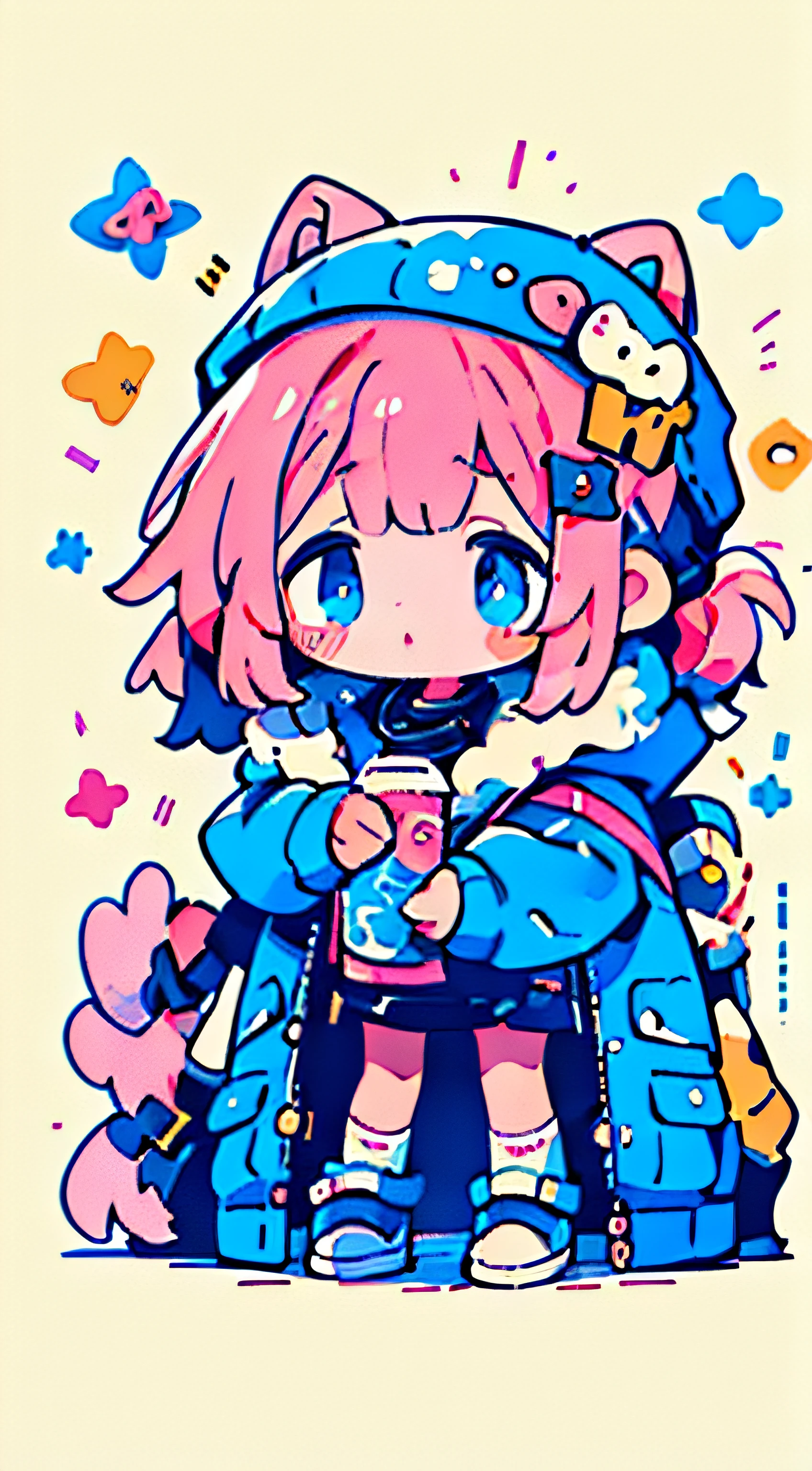 layla /(mobile legend/), One girl、、cute little、parka、poneyTail、blue eyess、​masterpiece、top-quality、(Top image quality), ((4k)), pink haired