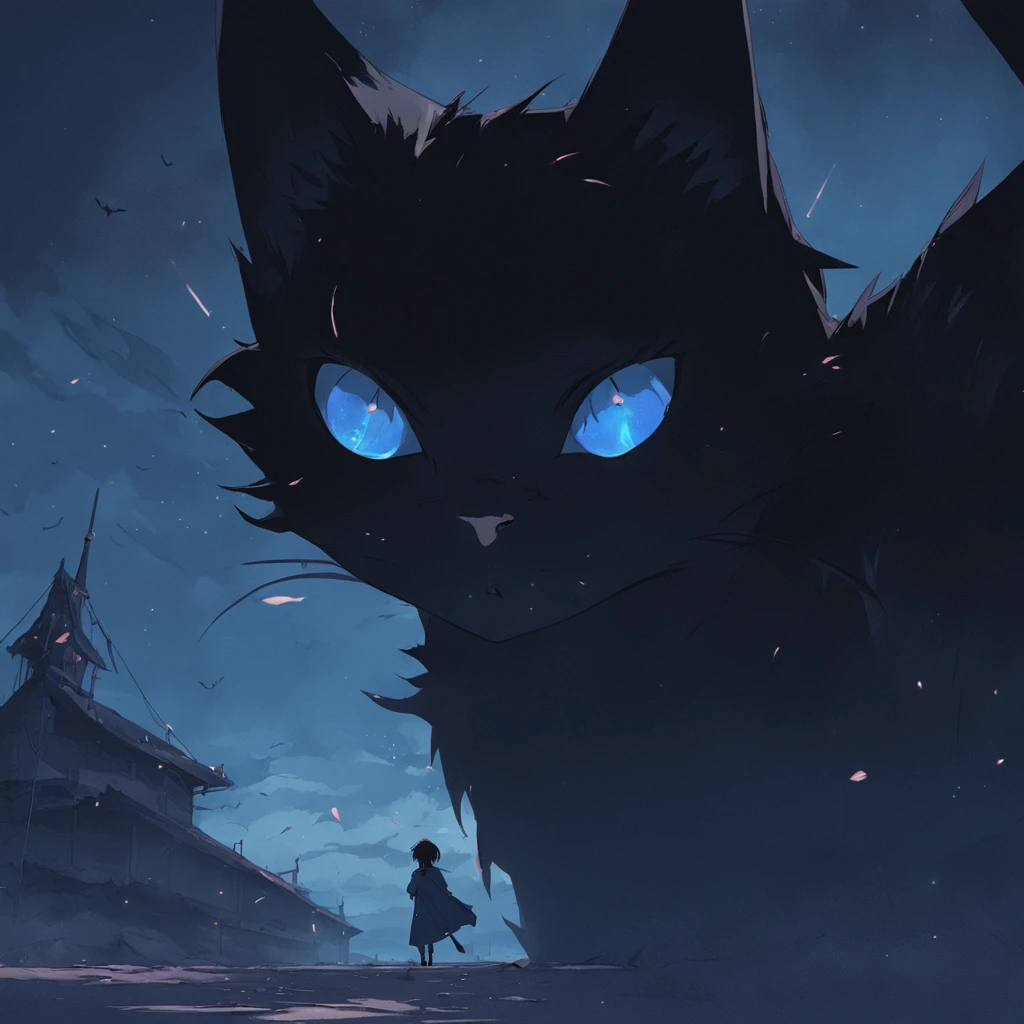 black cat shadow, blueneyes, large moon