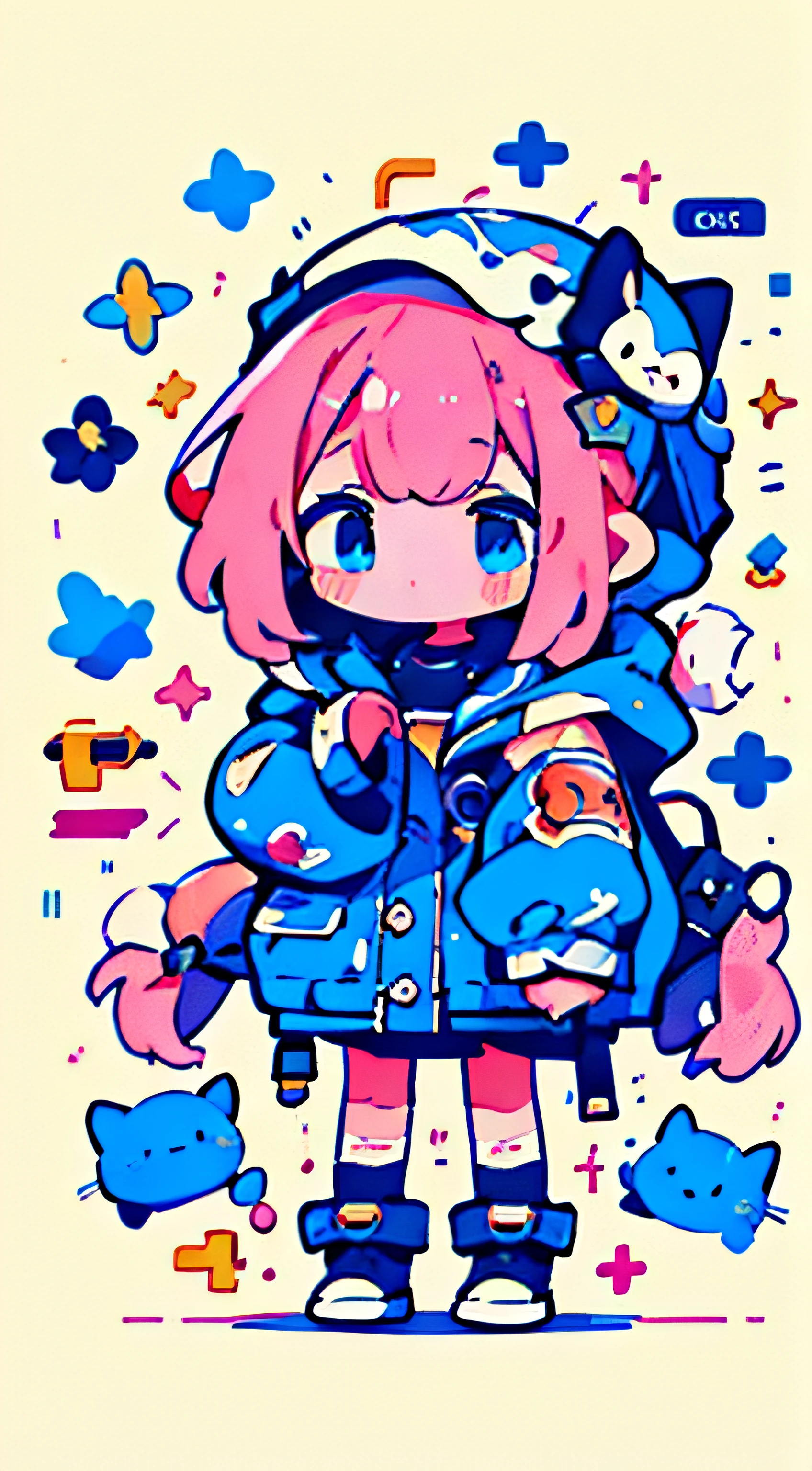 layla /(mobile legend/), One girl、、cute little、parka、poneyTail、blue eyess、​masterpiece、top-quality、(Top image quality), ((4k)), pink haired