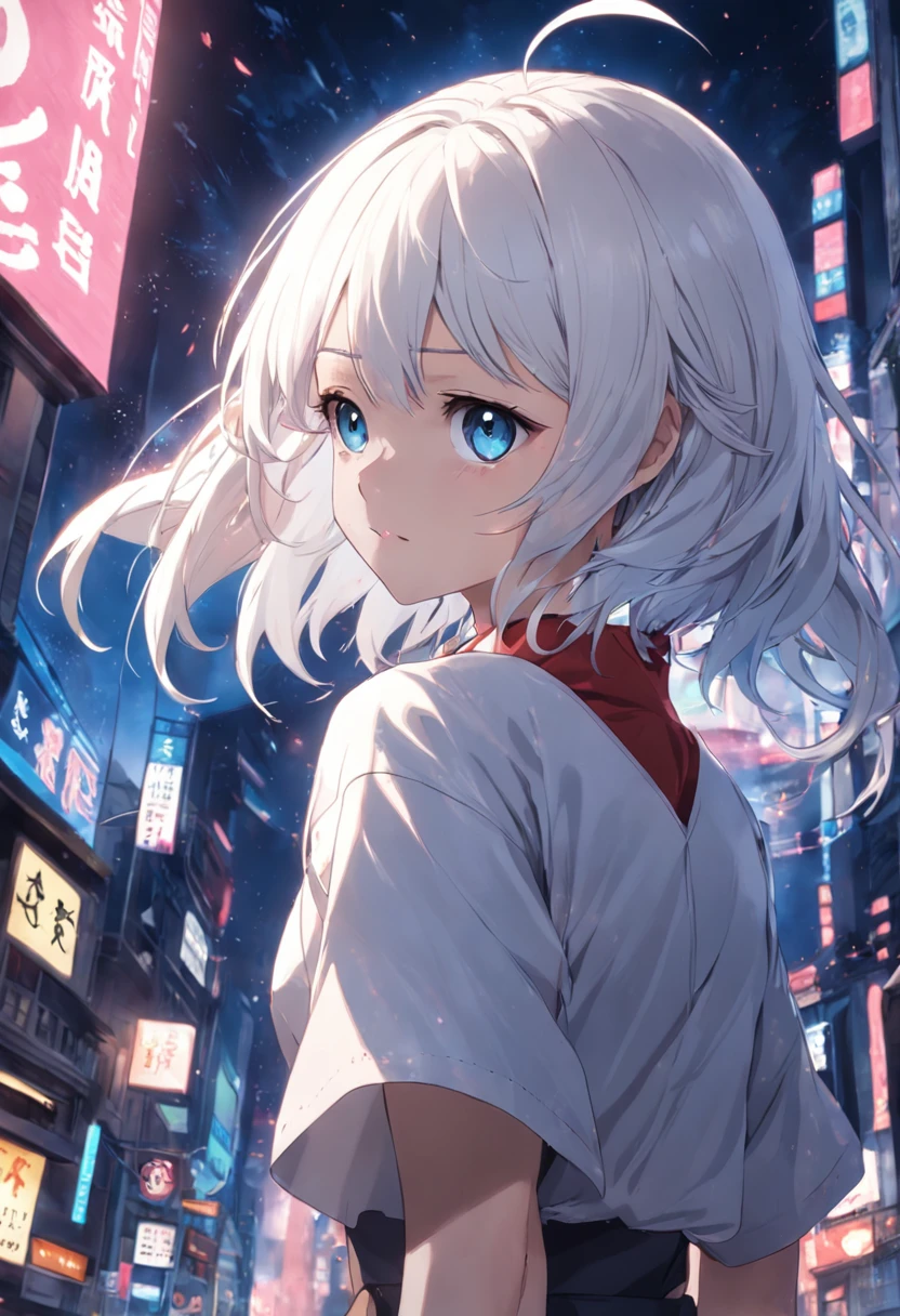 a two-dimensional style,photorealisti,Kizi,with short white hair,Dark blue eyes,orthofacial,ID photo