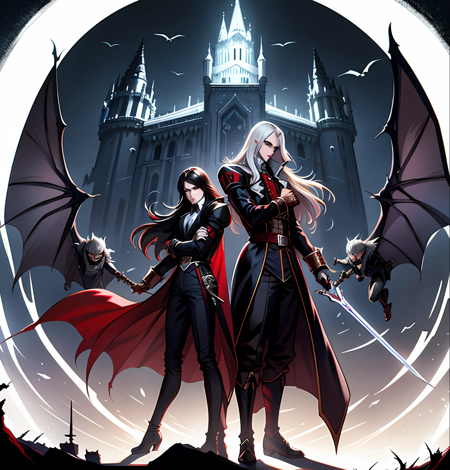 alucard Castlevania Netflix, Combat posture with a sword, Nuit, castle,