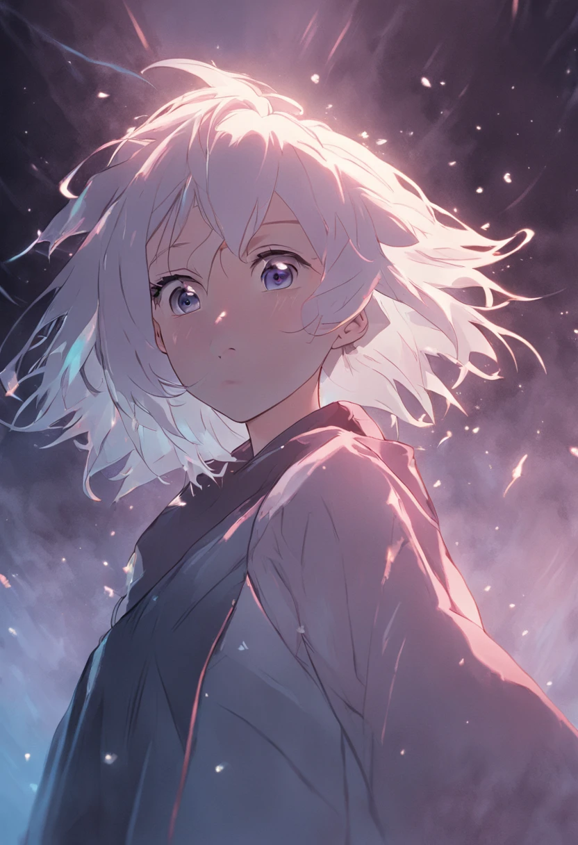 a two-dimensional style,photorealisti,Kizi,with short white hair,Strike in unison,Dark blue eyes,orthofacial,ID photo,Forehead exposed