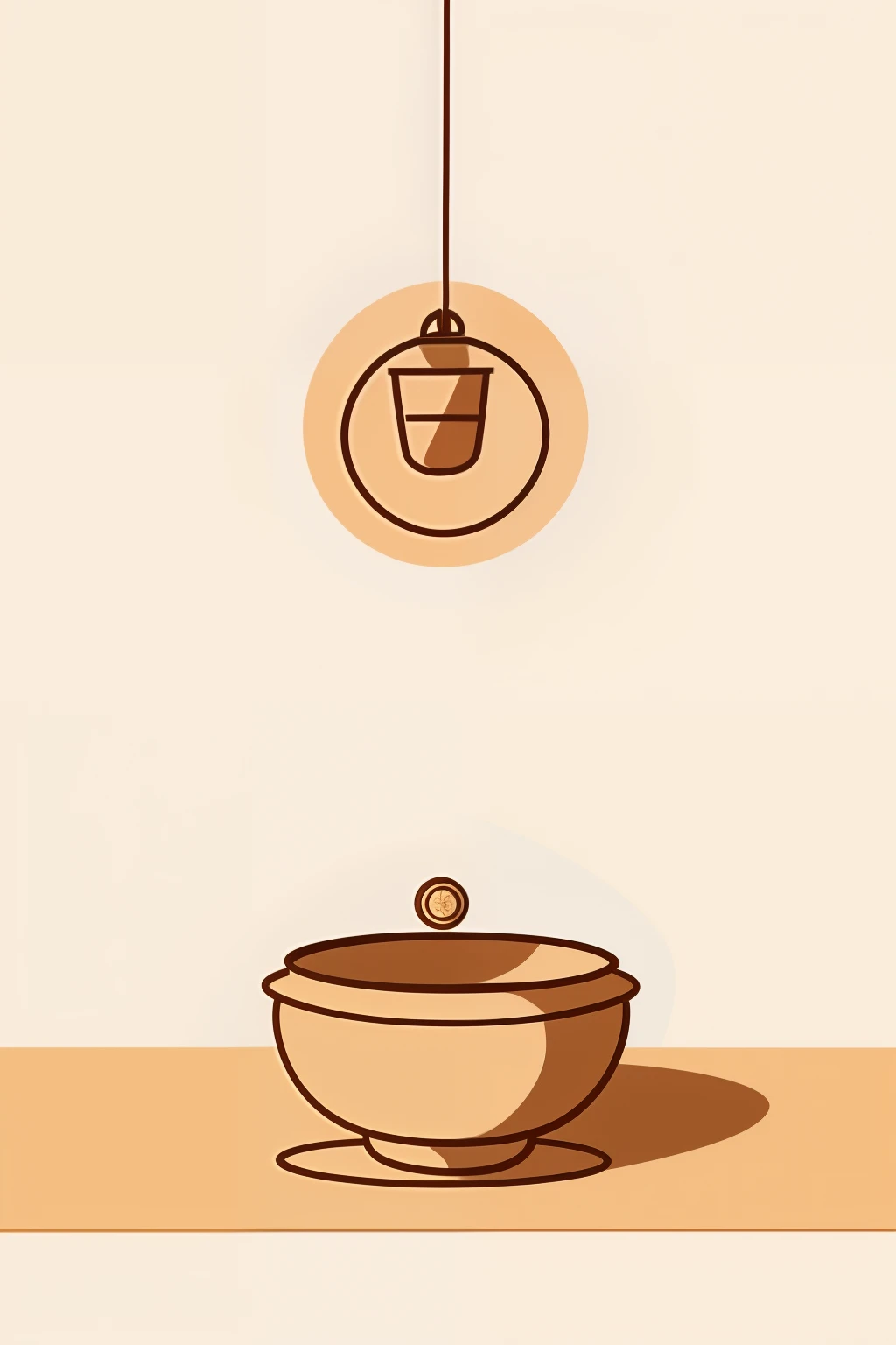 2D minimalist sketch of jewelry inside a clay pottery cauldron, Business logo style in natural shades
