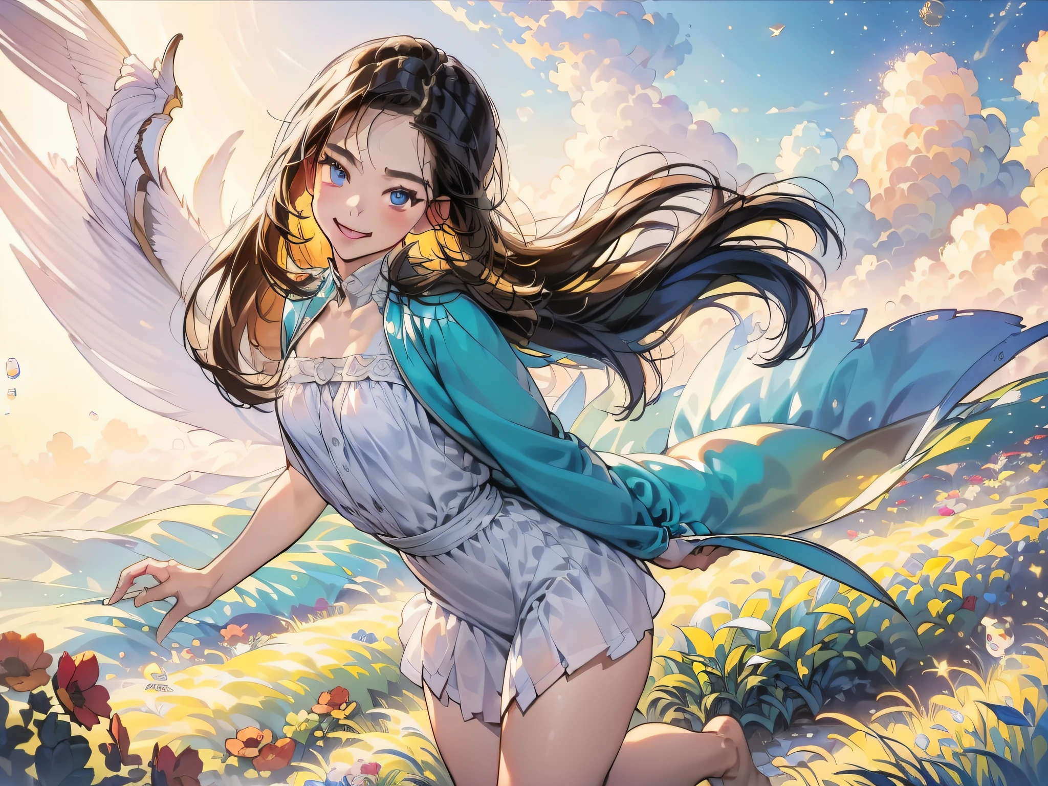 (Masterpiece), (Best Quality), (Official Art, Highly Detailed CG Unity 8k Wallpaper), (Very Detailed), (((Absurd)), 1 Girl, Midshot, (Exquisite Facial Features), (Serafuk: 1.3) ((SFW)), ((Clean Hands)), (White Neeso without shoes)), Aqua Eye, Colored Contact Lenses, Stars in the Eyes, (((((Colorful Bubbles)))), Colorful Glass, (Album cover) Vast landscape photo, (sky up, field below), girl standing in a flower field and looking up, (full moon: 1.2), (meteor: 0.9), (nebula: 1.3), distant mountains, trees BREAK craft art, (warm light: 1.2), (fireflies: 1.2), lights, lots of purple and orange, intricate details, voluminous lighting, realism BREAK (masterpiece (Best Quality), 4k, Ultra Detail, (Dynamic Composition: 1.4), Very Detailed, Colorful Details, (Rainbow Color: 1.2), (Glow Lighting, Atmospheric Lighting), Dreamy, Magical, (Solo: 1.2)