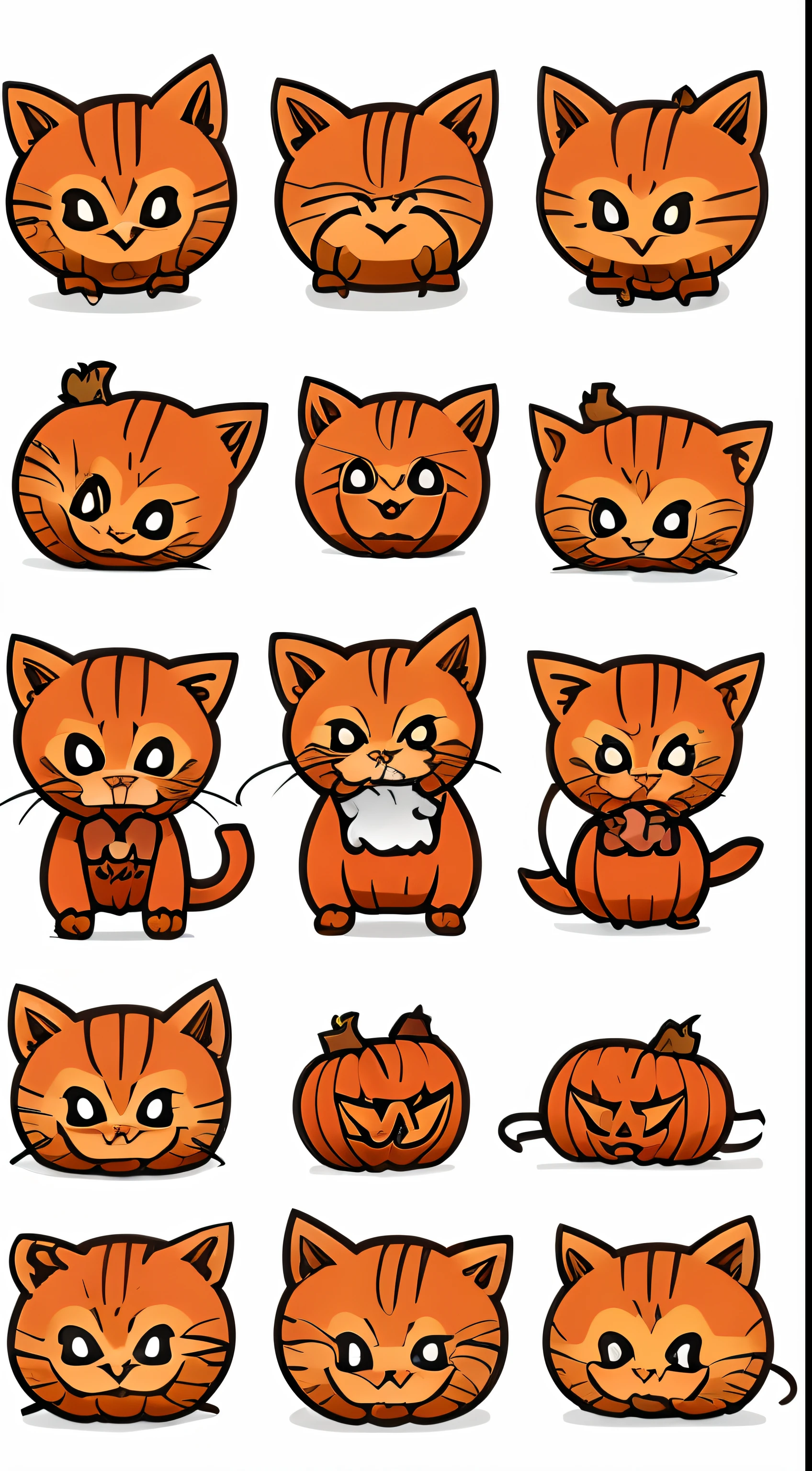 illustration Kawaii Kittens playing with a small pumpkin , Halloween, side view, sticker, clean white background, professional vector, high detail, t-shirt design, graffiti, vibrant, Stylized Sticker