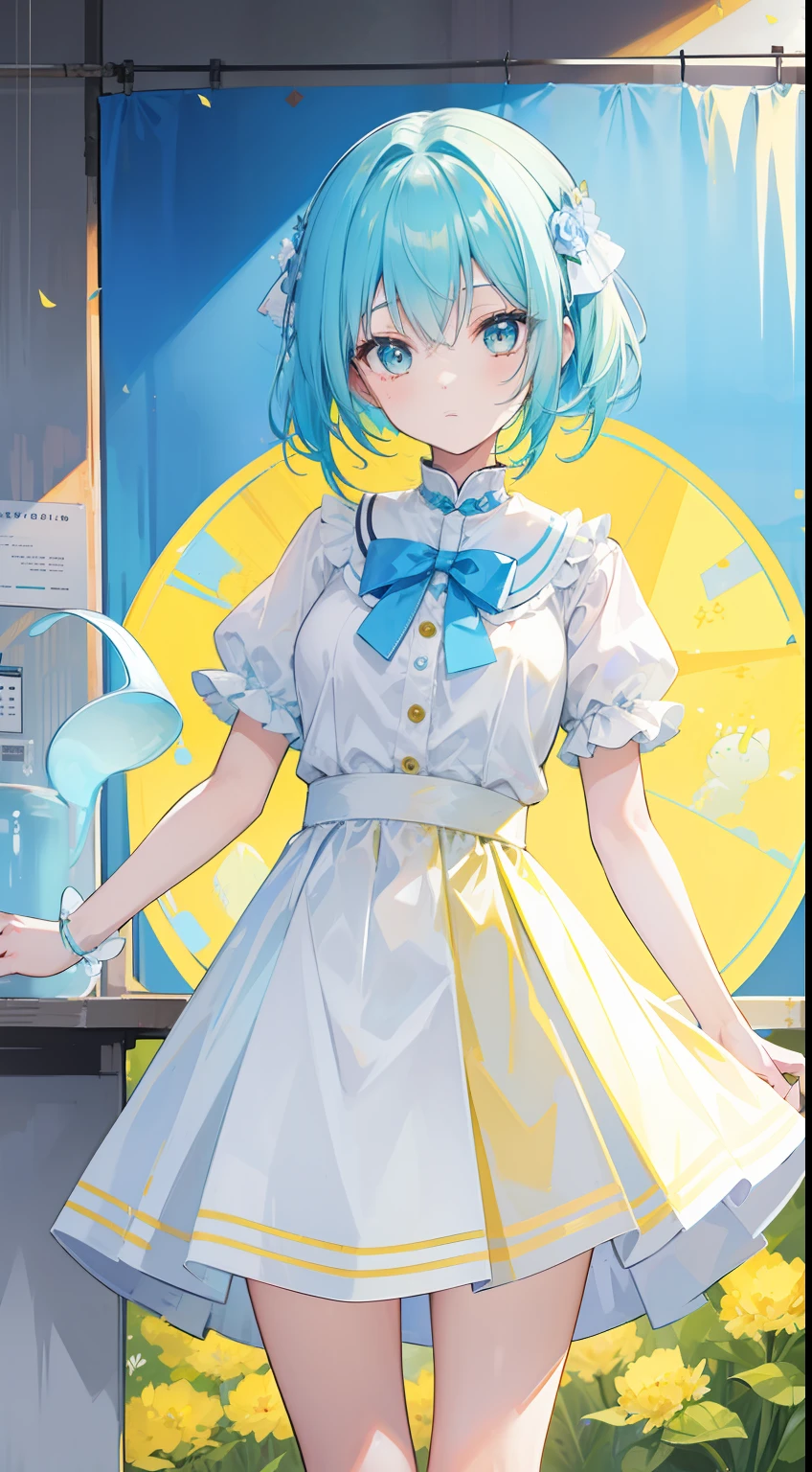 Anime girl in a white dress with blue hair and a blue umbrella - SeaArt AI