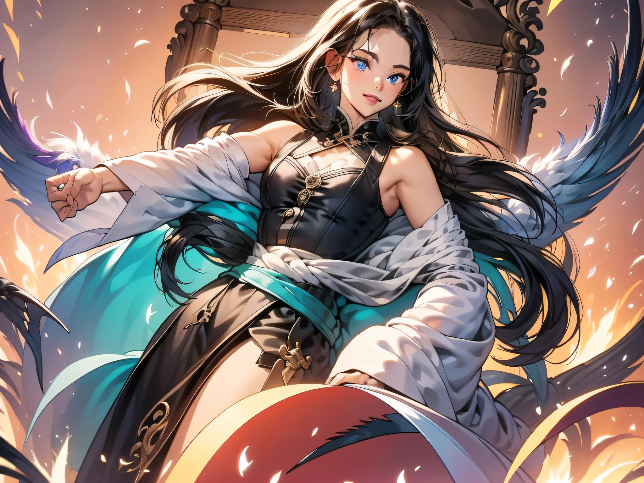 Death,blood,night, dark, (Fantasy),Infinite,deep blue sky,The abyss of knowledge,kowledge,(((masterpiece))),((best quality))),((beautiful fine eyes)),(eyelashes), monster, (one girl), blue-haired, long-haired, abyss-abyss eyes, glossy skin, oil, small, (bird body, feathers), tattered cloth, teen, elf, super fine CG unity 8k wallpaper, masterpiece, ((super detailed)), ((illustration)),colorful,wallpaper,energy,fear of the unknown,puzzle,around magic,magic periphery,magic wand,book,flying page,knowing everything,predicting future,knowing the past,infinite wisdom,blue flame,warlock,magic circle, five-pointed stars, spells, mantras, singing magic,