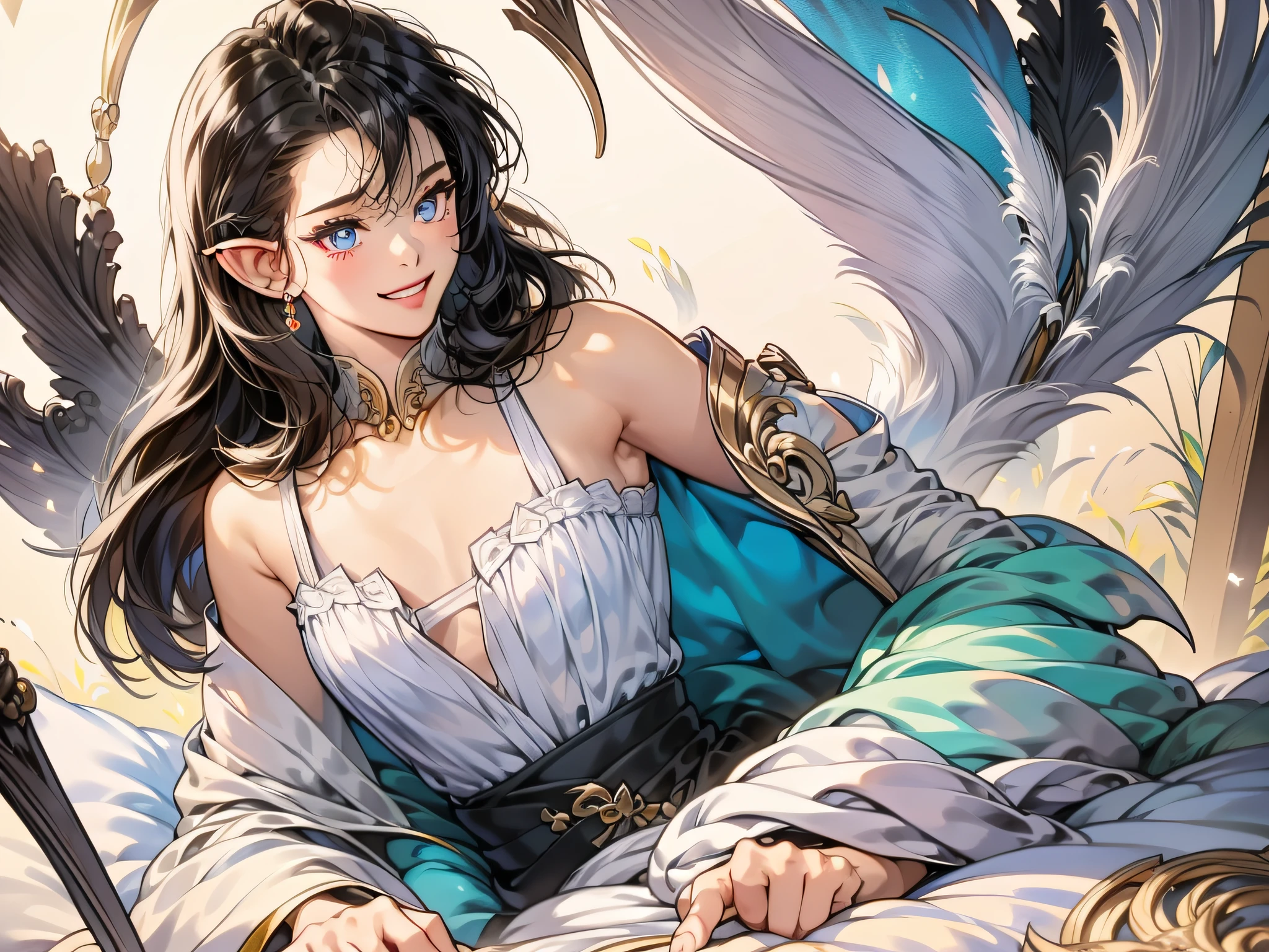 Death,blood,night, dark, (Fantasy),Infinite,deep blue sky,The abyss of knowledge,kowledge,(((masterpiece))),((best quality))),((beautiful fine eyes)),(eyelashes), monster, (one girl), blue-haired, long-haired, abyss-abyss eyes, glossy skin, oil, small, (bird body, feathers), tattered cloth, teen, elf, super fine CG unity 8k wallpaper, masterpiece, ((super detailed)), ((illustration)),colorful,wallpaper,energy,fear of the unknown,puzzle,around magic,magic periphery,magic wand,book,flying page,knowing everything,predicting future,knowing the past,infinite wisdom,blue flame,warlock,magic circle, five-pointed stars, spells, mantras, singing magic,