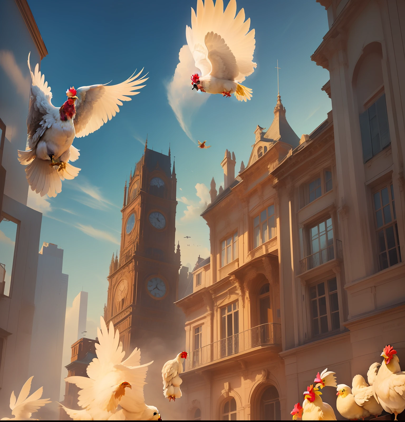 Huge flying chickens appeared in the sky
