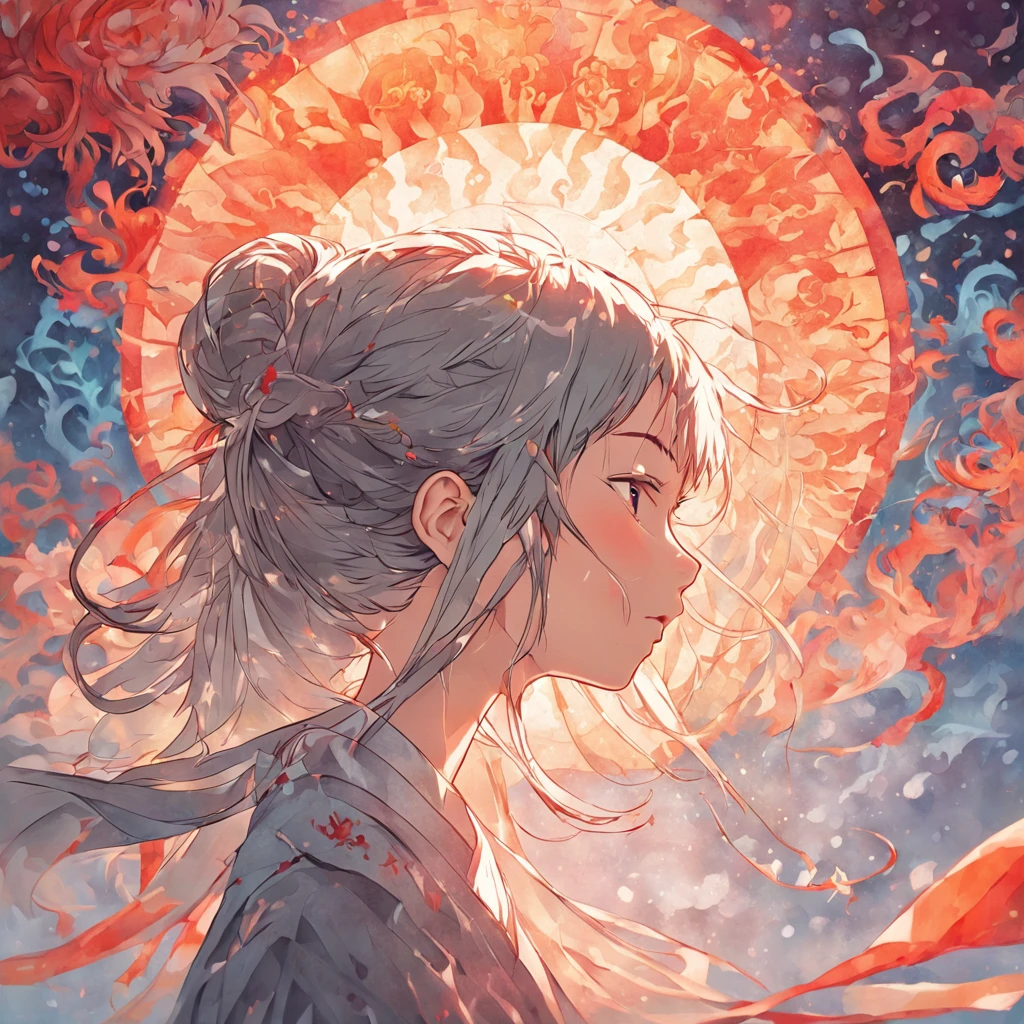 (White background:1.4),(Silhouette of a girl's head, Eyes closed, colorfull long hair, Oriental elements)，(Chinese illustration:1.3，paper art:1.3, Quilted paper art:1.2),( reasonable design, Clear lines, High sharpness,Best quality, Very detailed, Masterpiece, movie light effect, 4K )