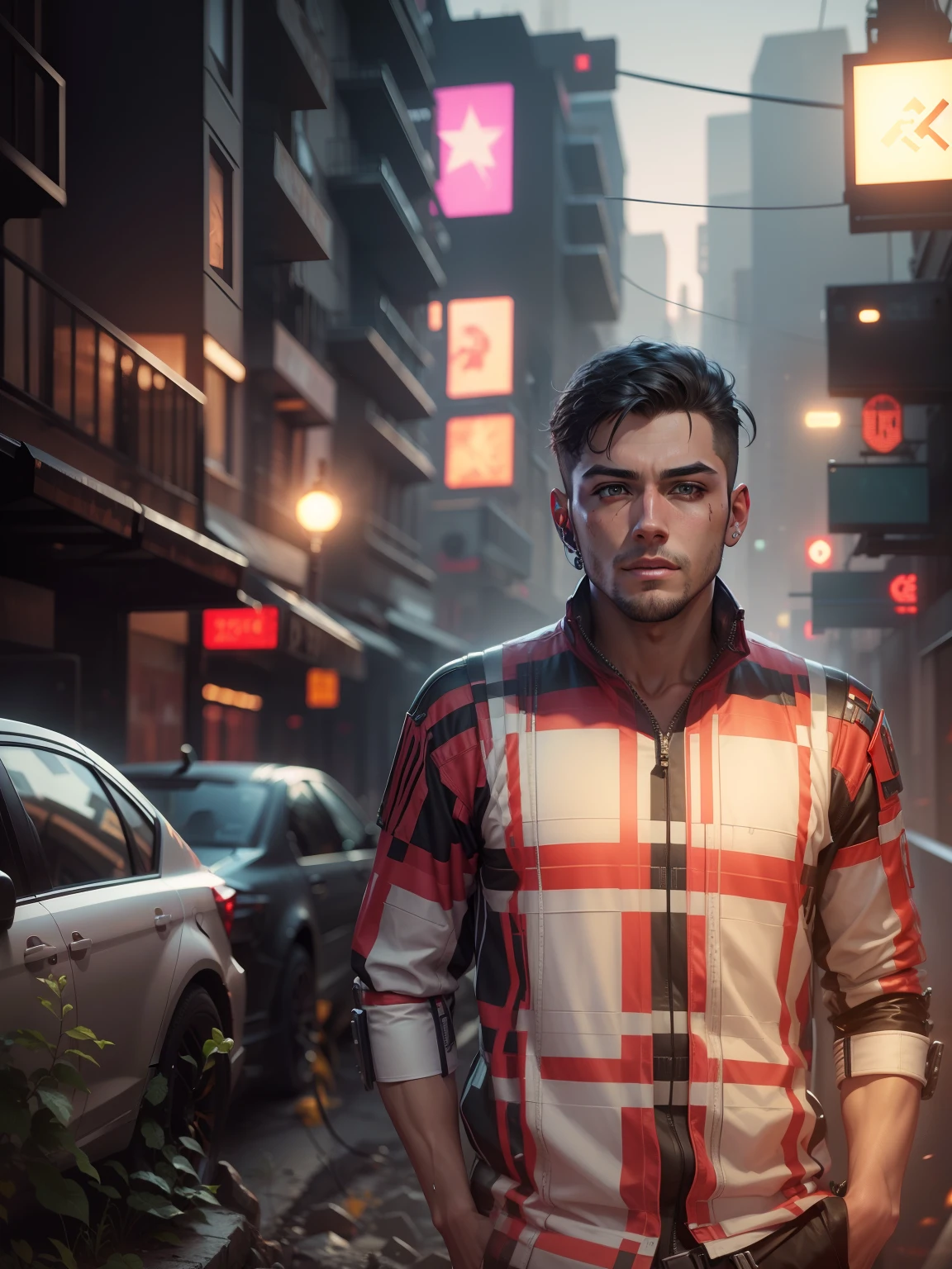 Change background cyberpunk handsome boy,realistic face,8k,ultra realistic,
