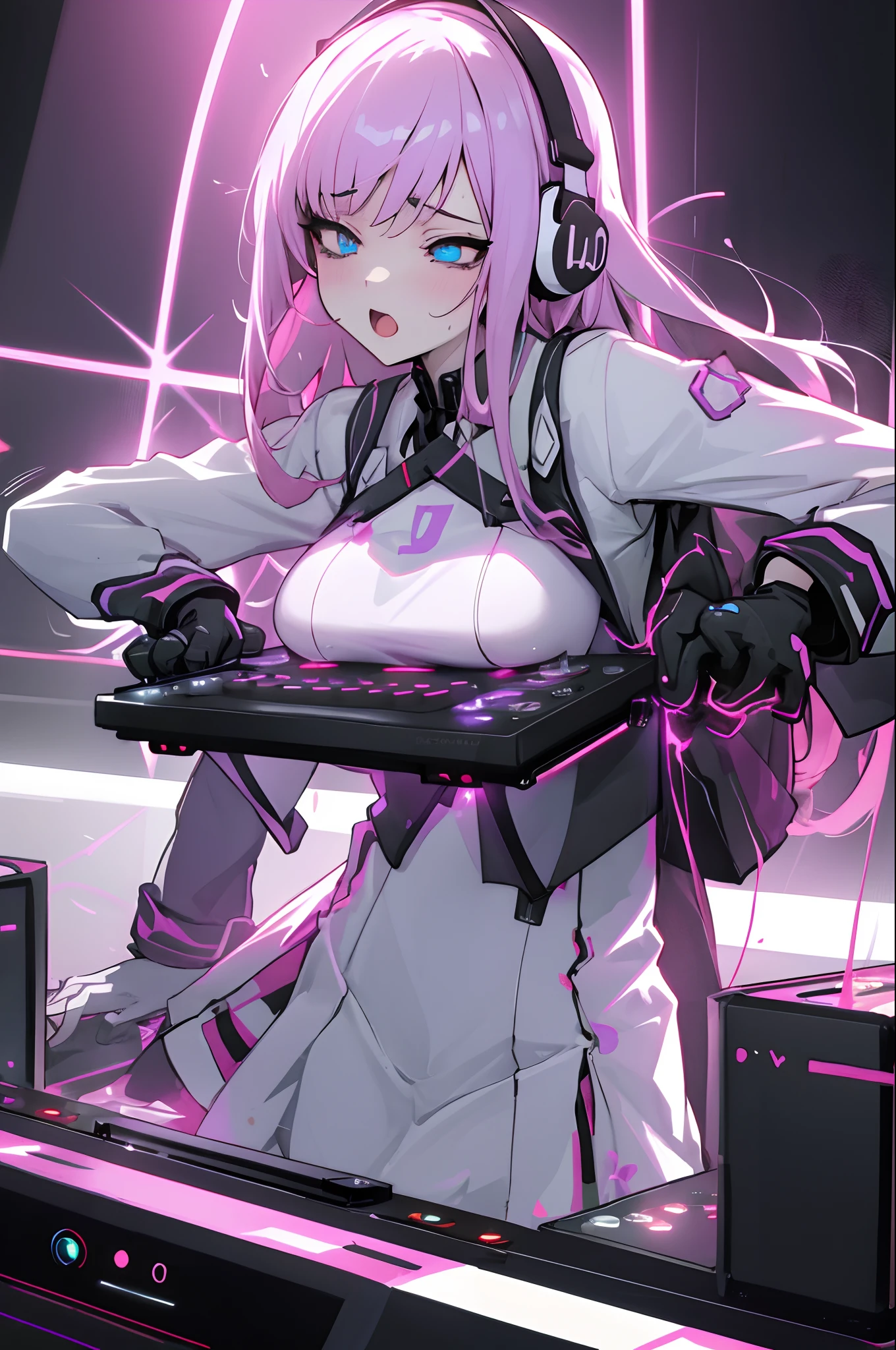 waifu attacted to dj decks, banging sex fucking the object viynls mixer she is leaning over thrusting fully immersed full power