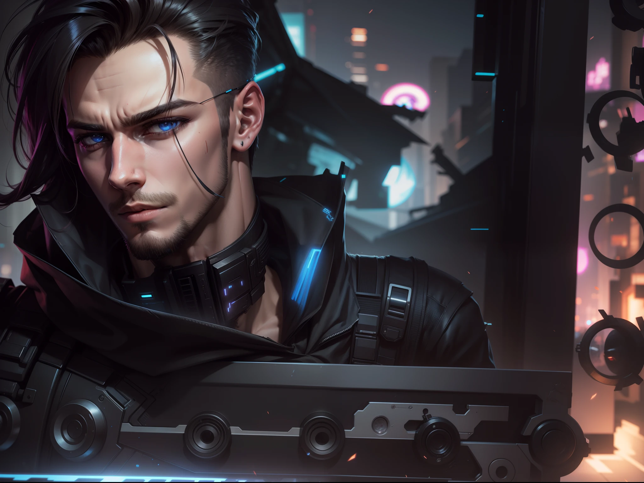 Change background cyberpunk handsome boy, realistic face, 8k, ultra realistic