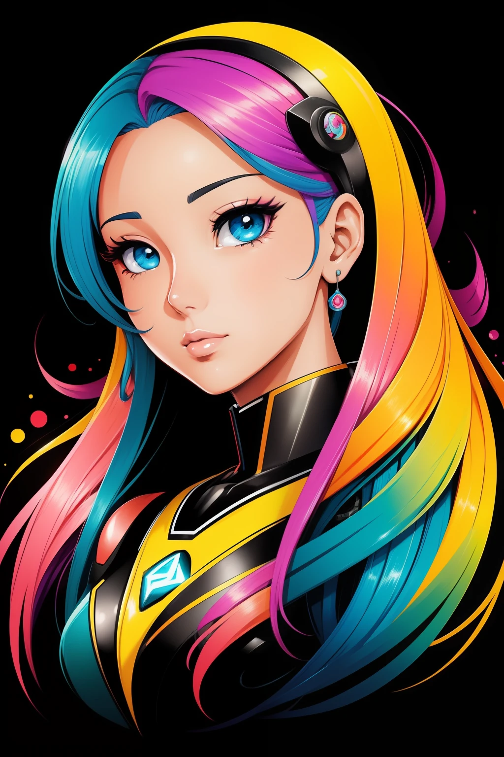Brightly colored portrait of a beautiful Brazilian robot woman, in digital illustration style, Pintura digital en color, Arte de pintura de dibujos animados digitales, arte digital. Colorful comic, Pintura digital vibrante, Pintura digital de dibujos animados, Colorful illustration, Colorful illustration, Estilo de pintura digital, Arte de dibujos animados vibrante, digital anime illustration, Arte digital de estilo anime, en estilo de pintura digital, a beautiful artwork illustration, Logotipo de la camiseta
