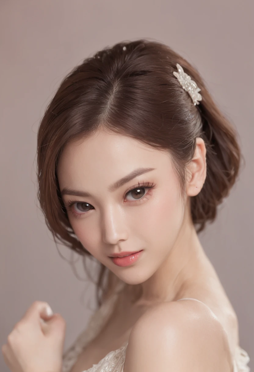 Pose like a model: Clothes should be sexy lingerie (Random colors and types). Makeup expresses vitality and confidence, Use foundation with bright tones and glitter eyeshadow: Hairstyle and hair color are also random Shooting location: lingerie fashion show.
