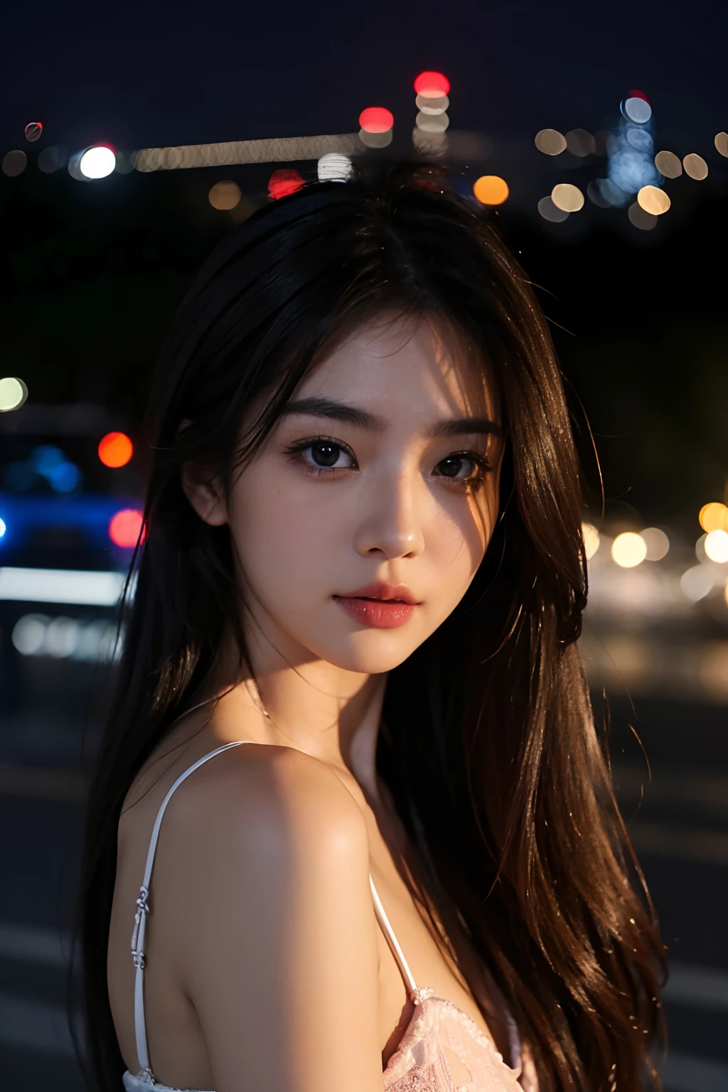 1girl、Beautuful Women、natta、A city scape、city light、neons、The upper part of the body、a closeup、8k、RAW Photography、top-quality、masterpiece、realisitic、Photorealsitic、