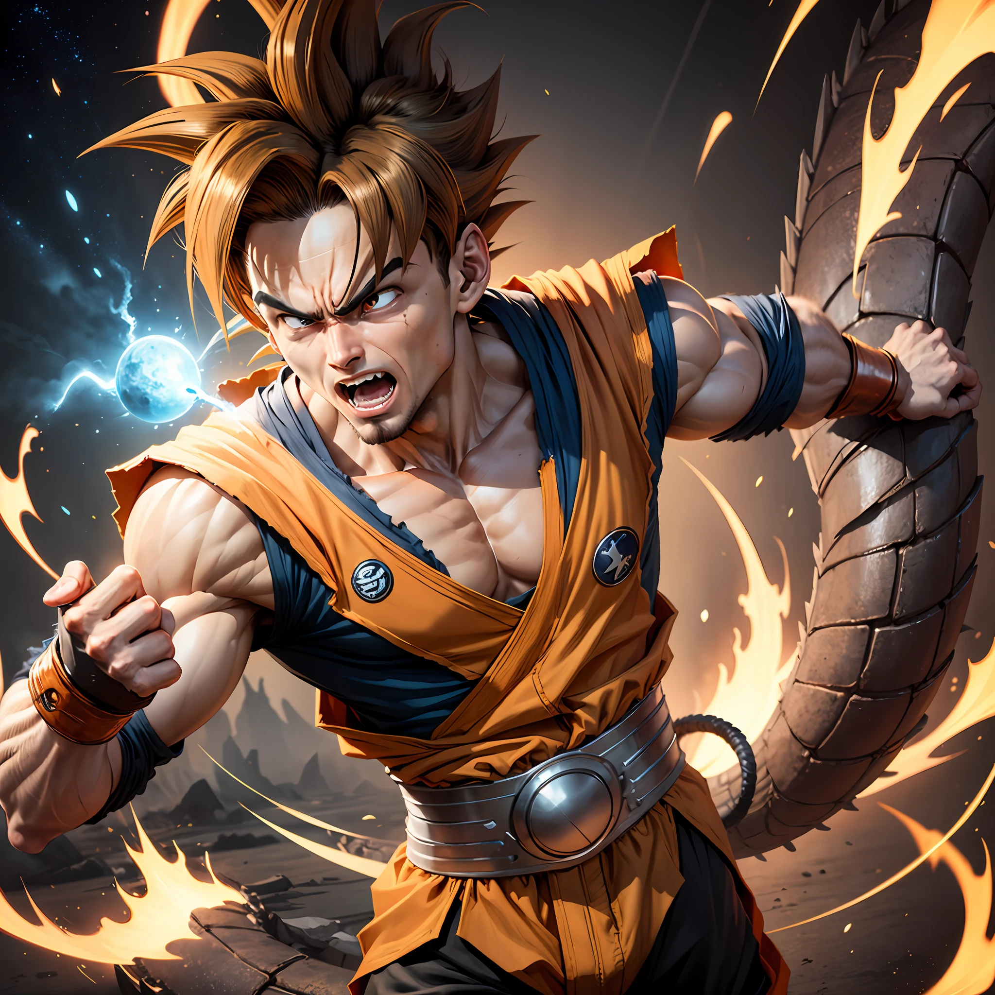 Homem de ferro misturado com o Goku de Dragon Ball