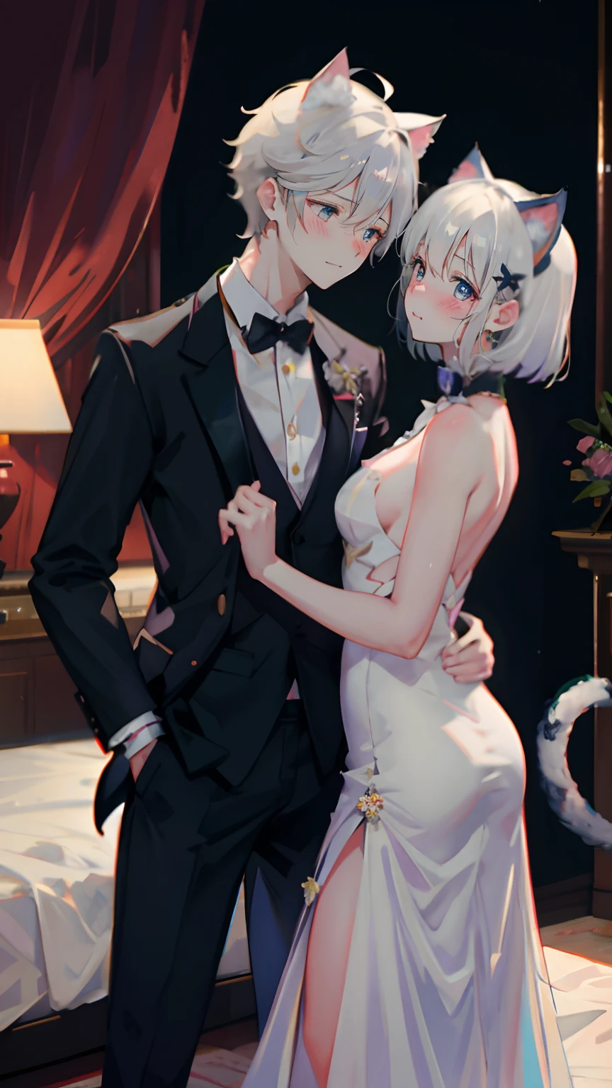 full-face blush, looking at each other, face-to-face, They look at each other lovingly.
