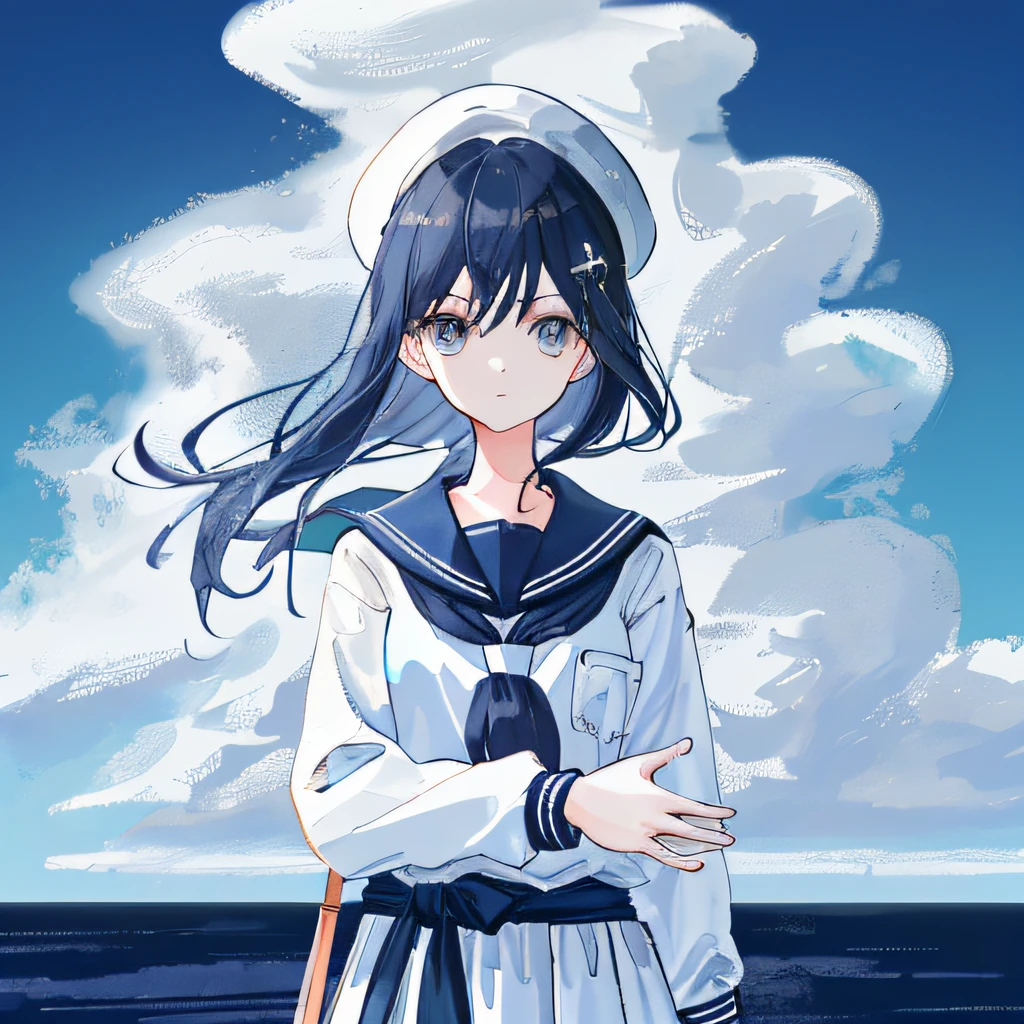 girl,a sailor suit,Cross your hands at the waist