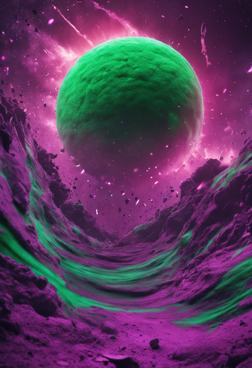 Dust explosion Green and purple dust fusion