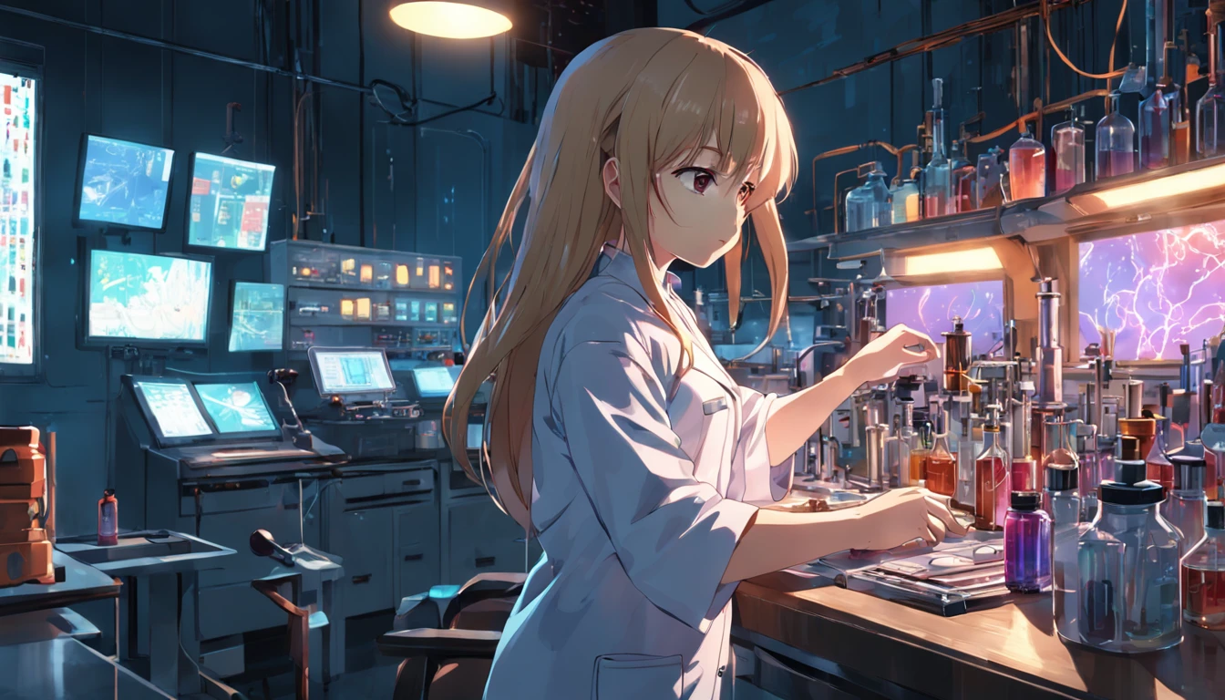 girl, scientist, laboratory, experiment, masterpiece, 8k, high resolution