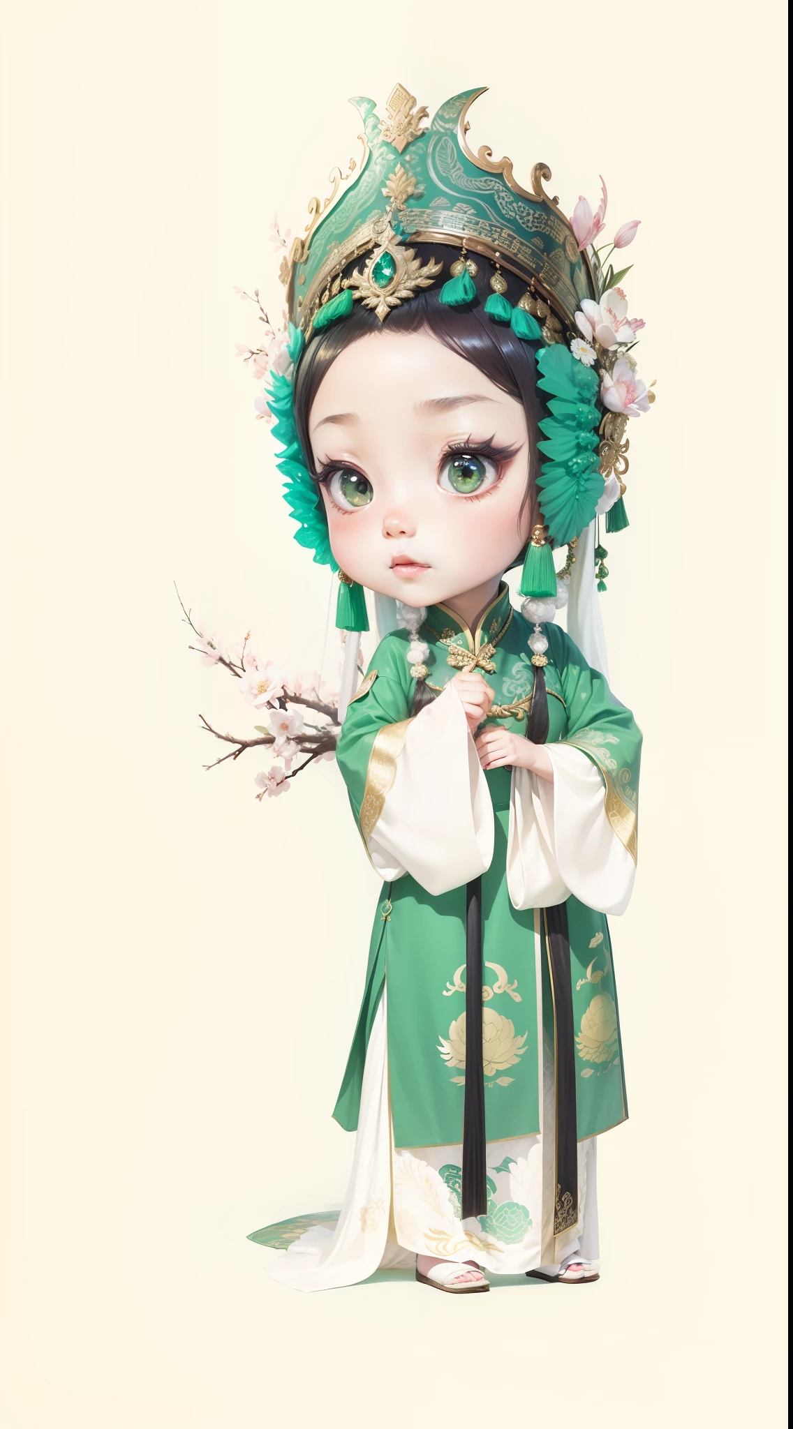 a drawing of a chibi woman in a green dress, palace , a girl in hanfu, chinese costume, queen of the sea mu yanling, hanfu, chinese dress, chinese empress, peking opera, traditional chinese clothing, full body wuxia, gongbi, wearing a noblewoman's outfit, as an elegant noblewoman, with acient chinese clothes