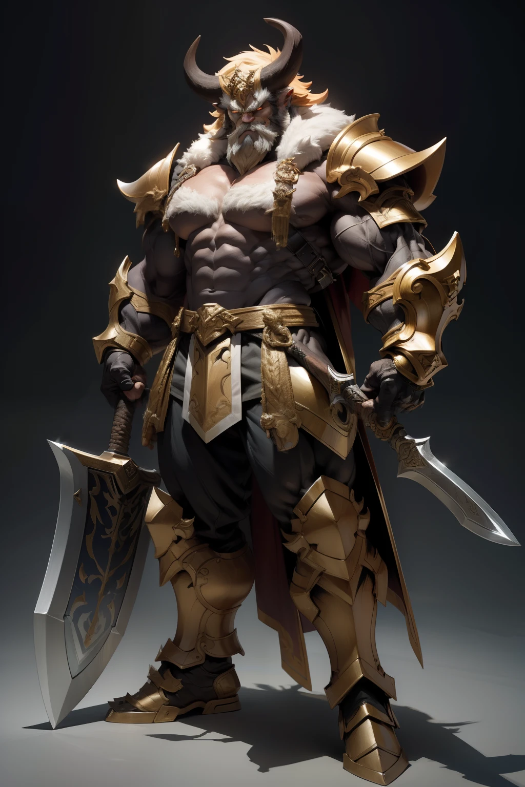(masterpiece、top-quality、ultra-detailliert、Best Shadows)、Hyper-detailing、The best lighting、Beastman、Sai Beastman、Macho figure、male people、Armed with armor、Axe in hand、
