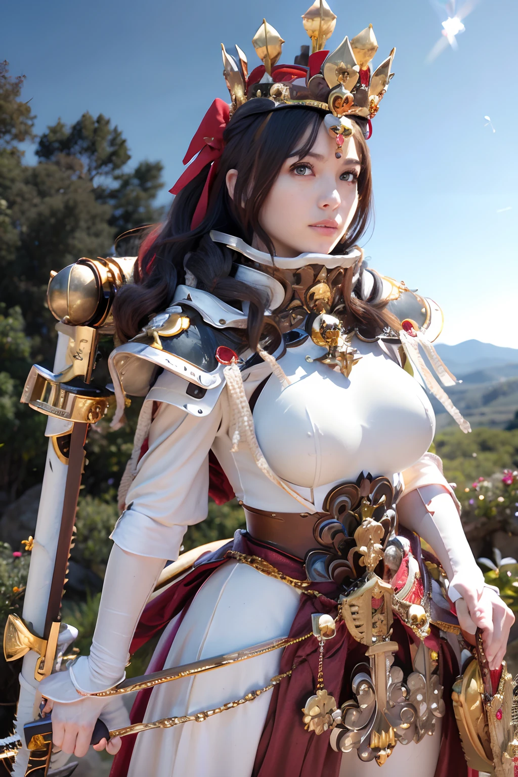 Fighting stance,1girl in,(Ultra detailed skin),Curve,Petite,Beautiful breasts,Large breasts,pale skin,pointed breast,Erect nipples,(Fantasy Art,Highest image quality,Hyperrealist portrait,(8K),Ultra-realistic,Best Quality, High quality, High Definition, high quality texture,high detailing,Beautiful detailed,fine detailed,extremely details CG,Detailed texture,realistic representation of face,masutepiece,presence,Dynamic,Bold),(Thin hair),(Soft hair),(Straight hair:1.5),Swept long bangs,Extra bright coppery amber hair,Hair over one eye,((Clothed:1.5),Leather boots,Leather Gauntlet,(santa dress armor:1.5),(Long Silk Salon:1.5))),Gundam Body