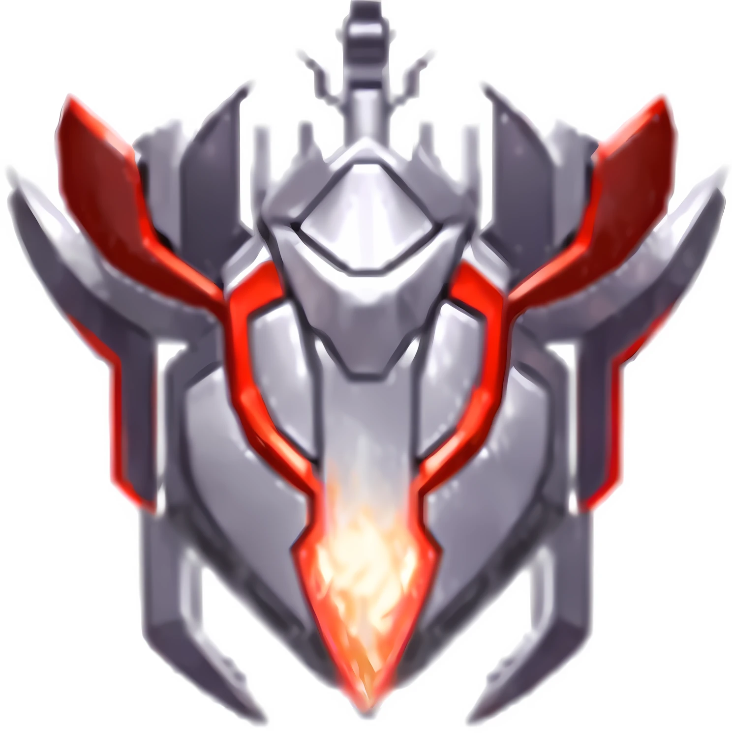 Close-up of silver-red armor with red flame, robot mecha female dragon head, sleek mecha female dragon head, sharp sleek cyborg dragon head, sharp cyborg dragon head, robot dragon head, red gundam head, mecha plate armor, cybernetic flame armor, Mecha armor, Creature - Mecha face, gurenn lagann