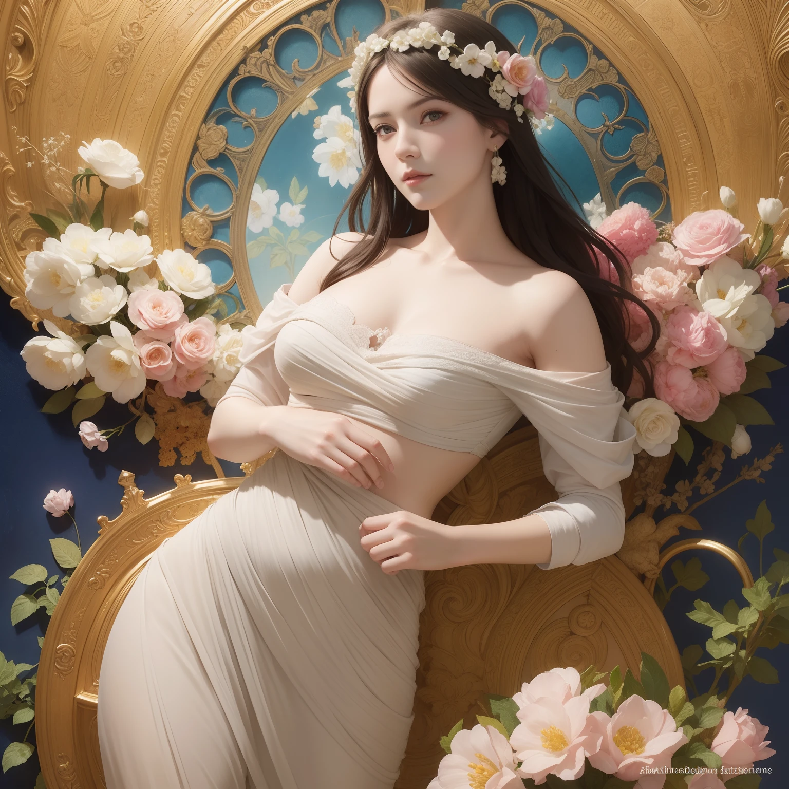  Queen, full body display, leaning against the ruins, with floating bat all around the background. The Queen's expression  enchanting, her posture  seductive, her hand  holding her face, and there  a flicker of evil energy runes in the background, blood mist filled, and soft light. Black stockings. Official art, unit 8 k wallpaper, ultra detailed, beautiful and aesthetic, masterpiece, best quality, extremely detailed, dynamic angle, paper skin, radius, iuminosity, cowboyshot, the most beautiful form of Chaos, elegant, a brutalist designed, visual colors, romanticism, by James Jean, roby dwi antono, cross tran, francis bacon, Michael mraz, Adrian ghenie, Petra cortright, Gerhard richter, Takato yamamoto, ashley wood, atmospheric, ??????? of musical notes, streaming musical notes visible, flowers in full bloom, many bird of parade, deep forests, sunlight, atmosphere, rich details, full body lens, shot from above, shot from below, detail background, beautiful sky, floating hair, perfect face, exquisite facial features, high detail, smile, Fisheye lens, dynamic angle, dynamic posture,As the moon,1,sen,nature,plan,flowers,tree,Steampunk,semantics through,
