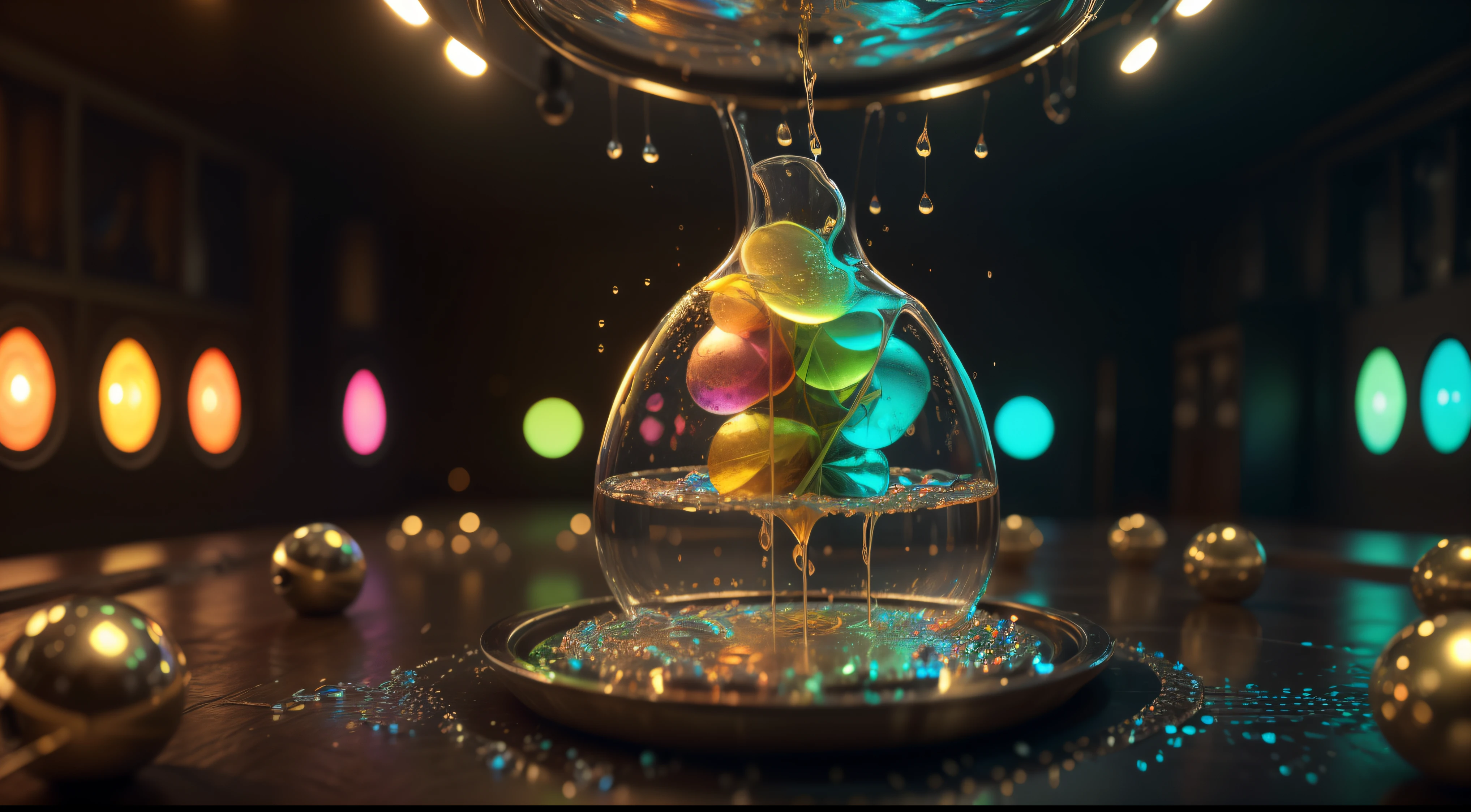 (Arte de Alberto Severo, con salpicaduras y gotas congeladas multicolores , tornado de gotas multicolores, brillos tornasolados) (( fotografia digital del mecanismo interior de un reloj mecanico a cuerda, engranajes, Balancines, ruedas dentadas, antiguo )), digital photography ,cinematic lighting gran acercamiento ,Trabajo hiperrealista, efectos 3D, Ultra HD, obra de arte magistral ,16k Arte digital 4K altamente detallado, Pintura digital intrincada, Arte digital detallado 4K,Esta cautivadora pantalla, skillfully crafted with the animation capabilities of Cinema 4D, Bring liquid droplets to life in a symphony of textures and colors. The final composition, Enriched with gamma correction and tone mapping techniques, reflects the unique artistic styles of Alberto Severo