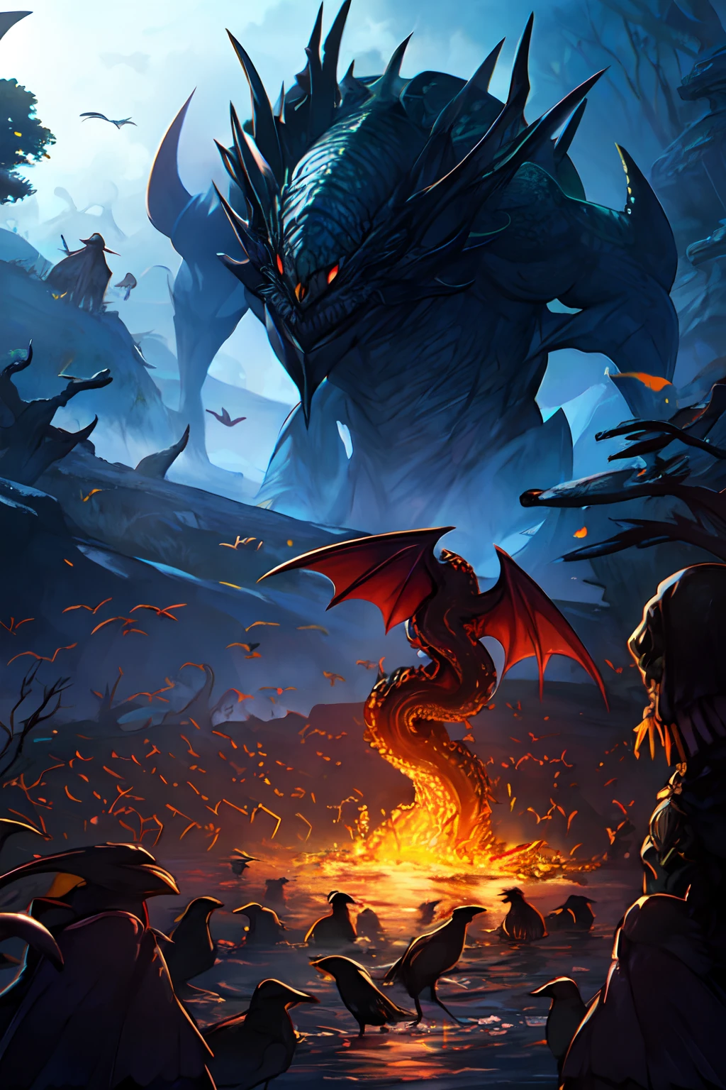 Cthulhu,Monster,Fish,tentaculata,Dark forest,Recife,Small rivers,(Flocks of crows:1.25),(Thick black smoke:.125)