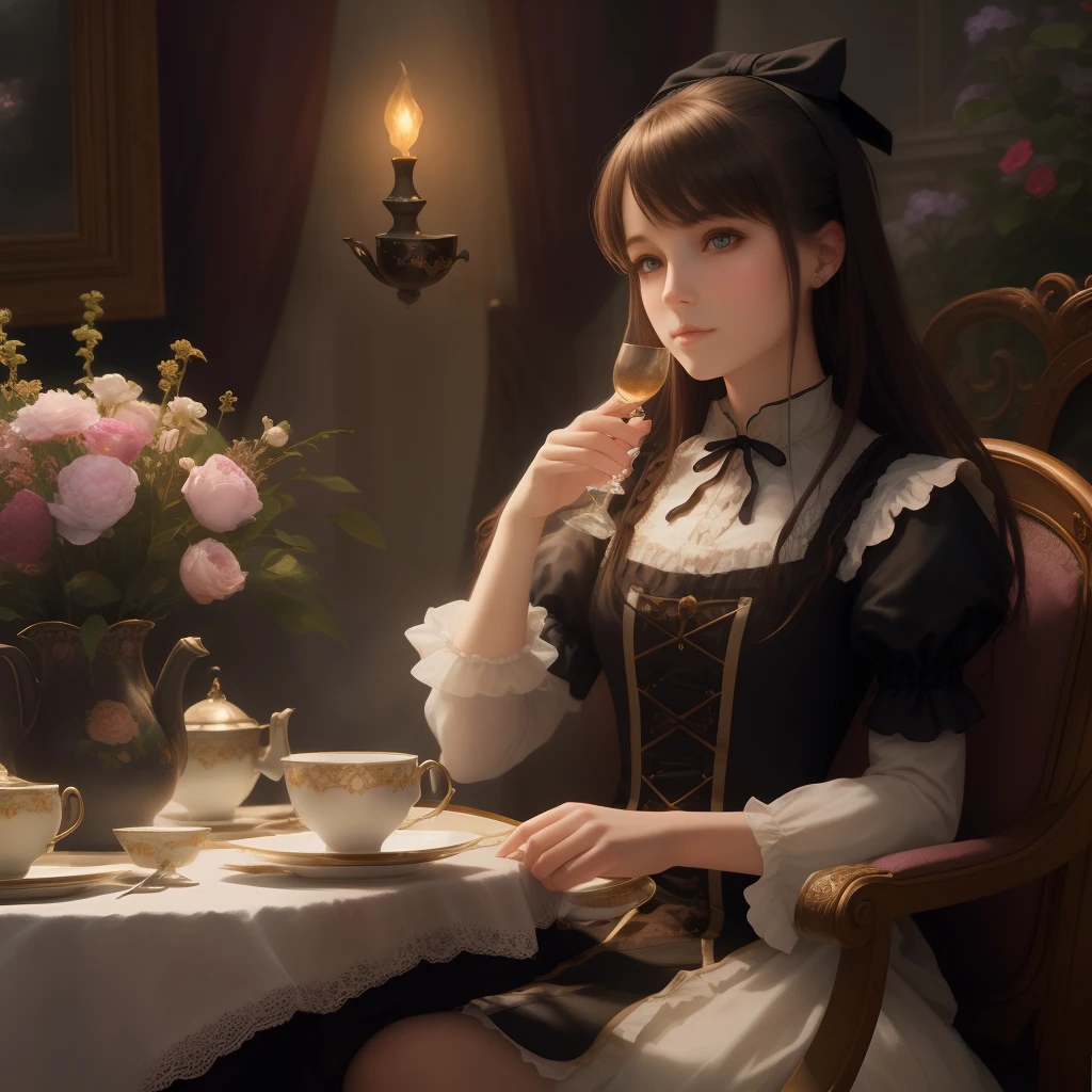 Black Alice at the Tea Party by Thomas Kinkade, Alice in Wonderland, 1 Women, delicate