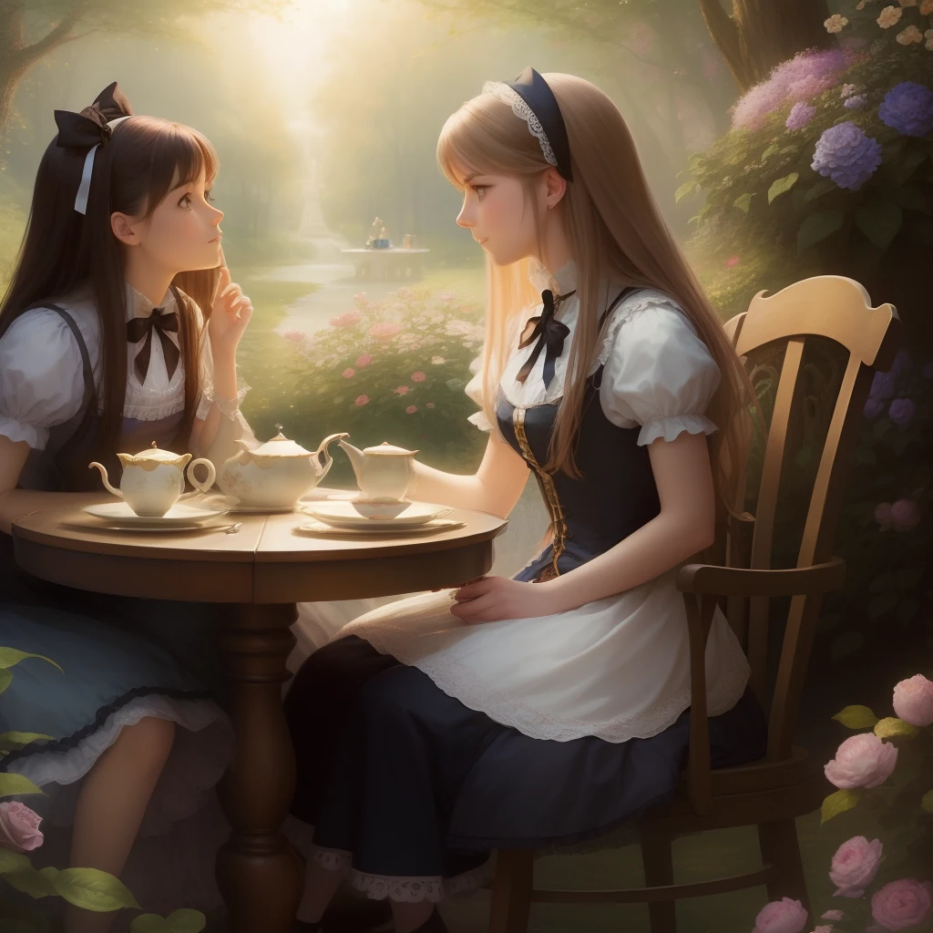 Black Alice at the Tea Party by Thomas Kinkade, Alice in Wonderland, 1 Women, delicate