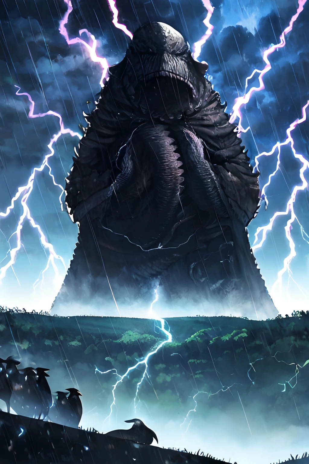 Cthulhu,Monster,Fish,tentaculata,Dark forest,Recife,Small rivers,(Flocks of crows:1.25),(Thick black smoke:.125),(Lightning:1.25),(heavy rain:1.25)