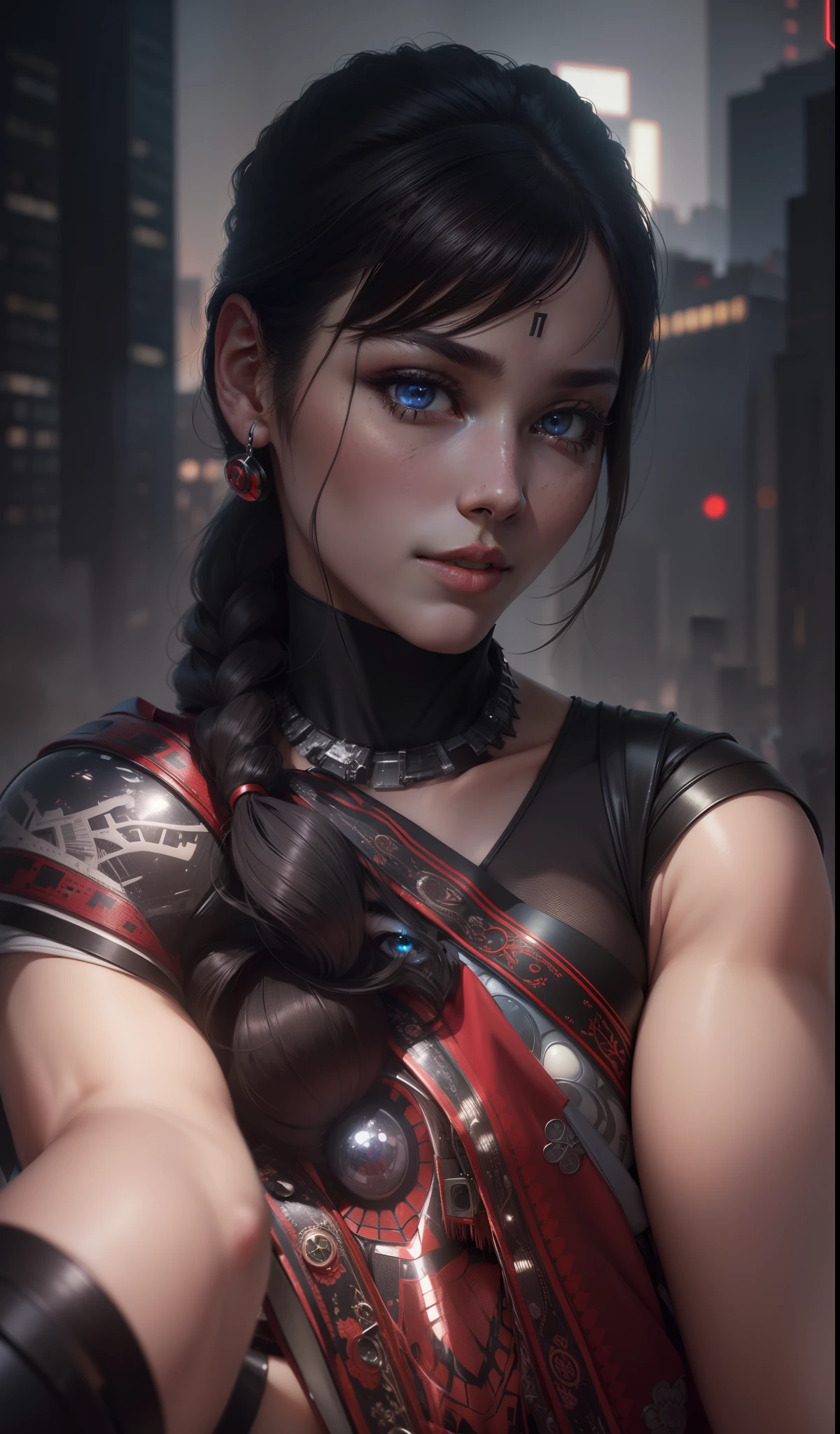 Beautiful girl, Tattoo tribal, Facial, Seductive, Red skin, Violet lipstick,Armor